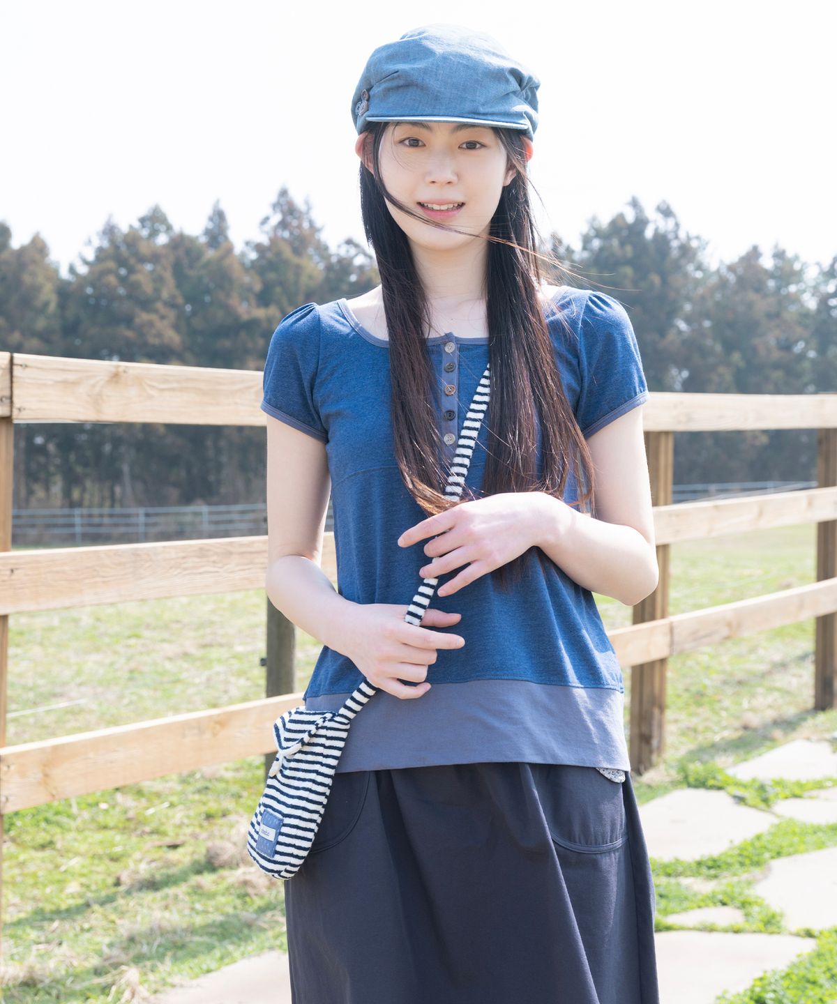 오헤시오(OHESHIO) FLORAL POCKET BANDING MIDI SKIRT, DEEP NAVY