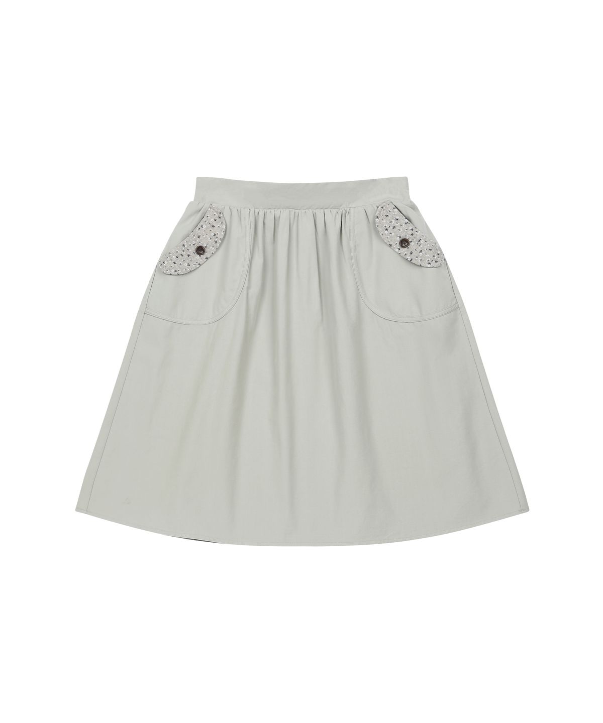 오헤시오(OHESHIO) FLORAL POCKET BANDING MIDI SKIRT, KHAKI GRAY