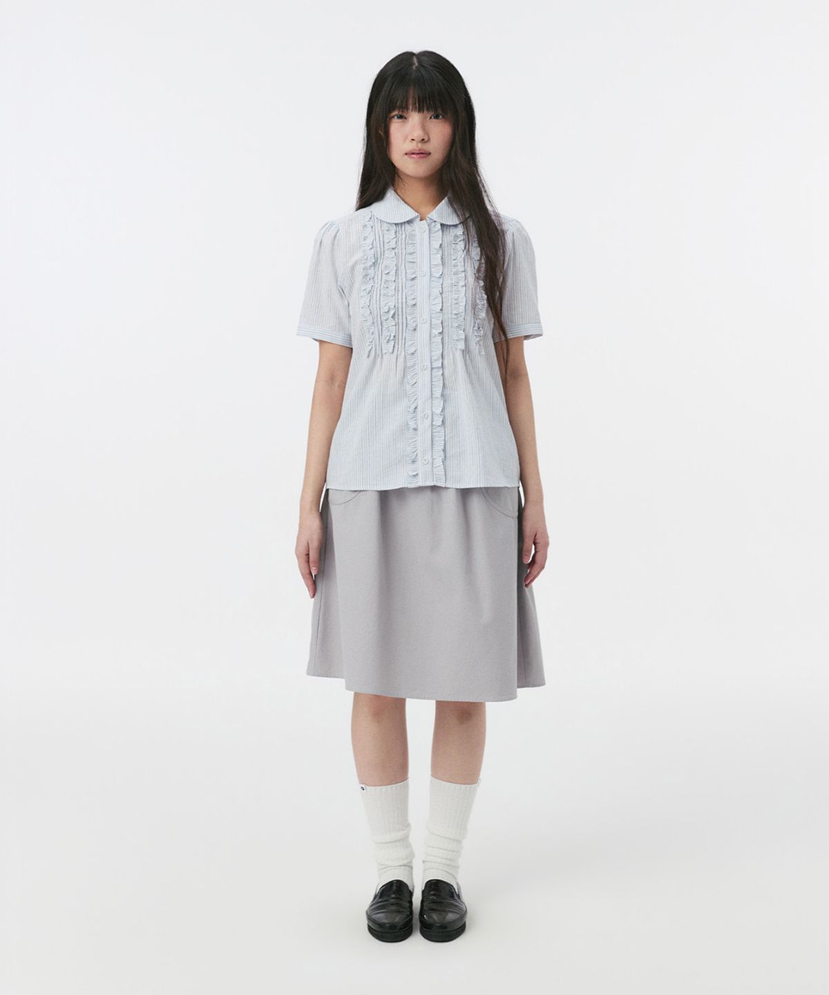오헤시오(OHESHIO) FLORAL POCKET BANDING MIDI SKIRT, LAVENDER