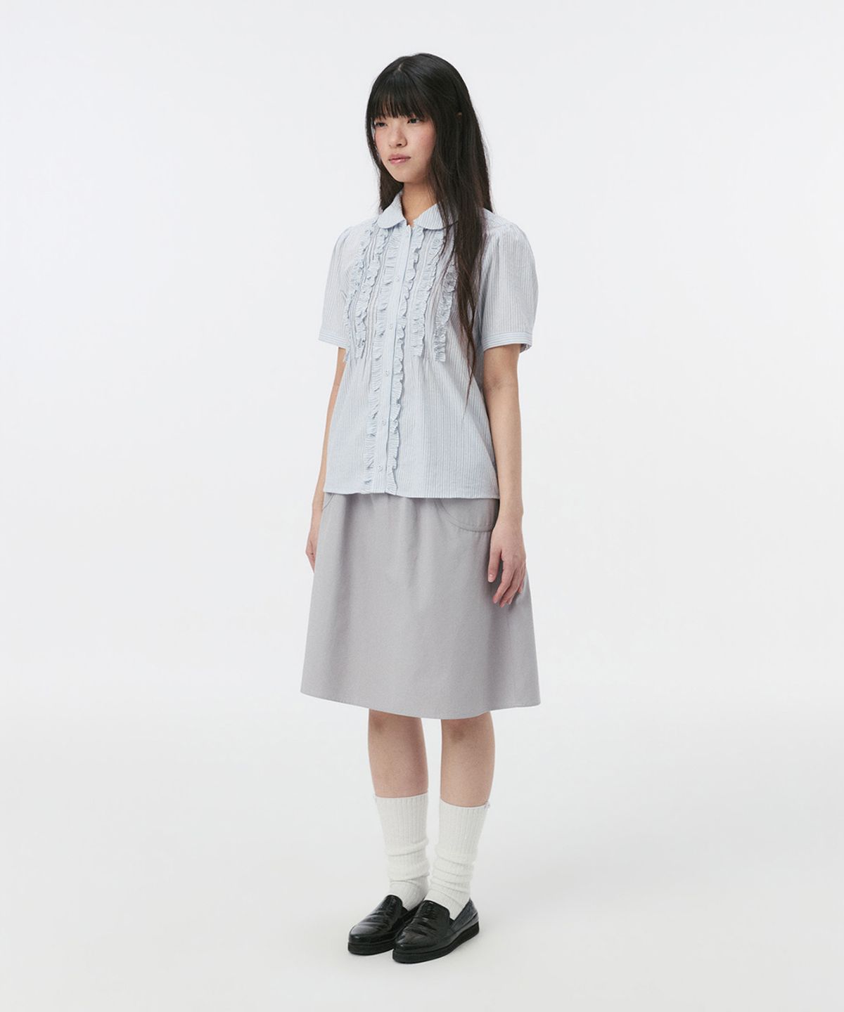 오헤시오(OHESHIO) FLORAL POCKET BANDING MIDI SKIRT, LAVENDER