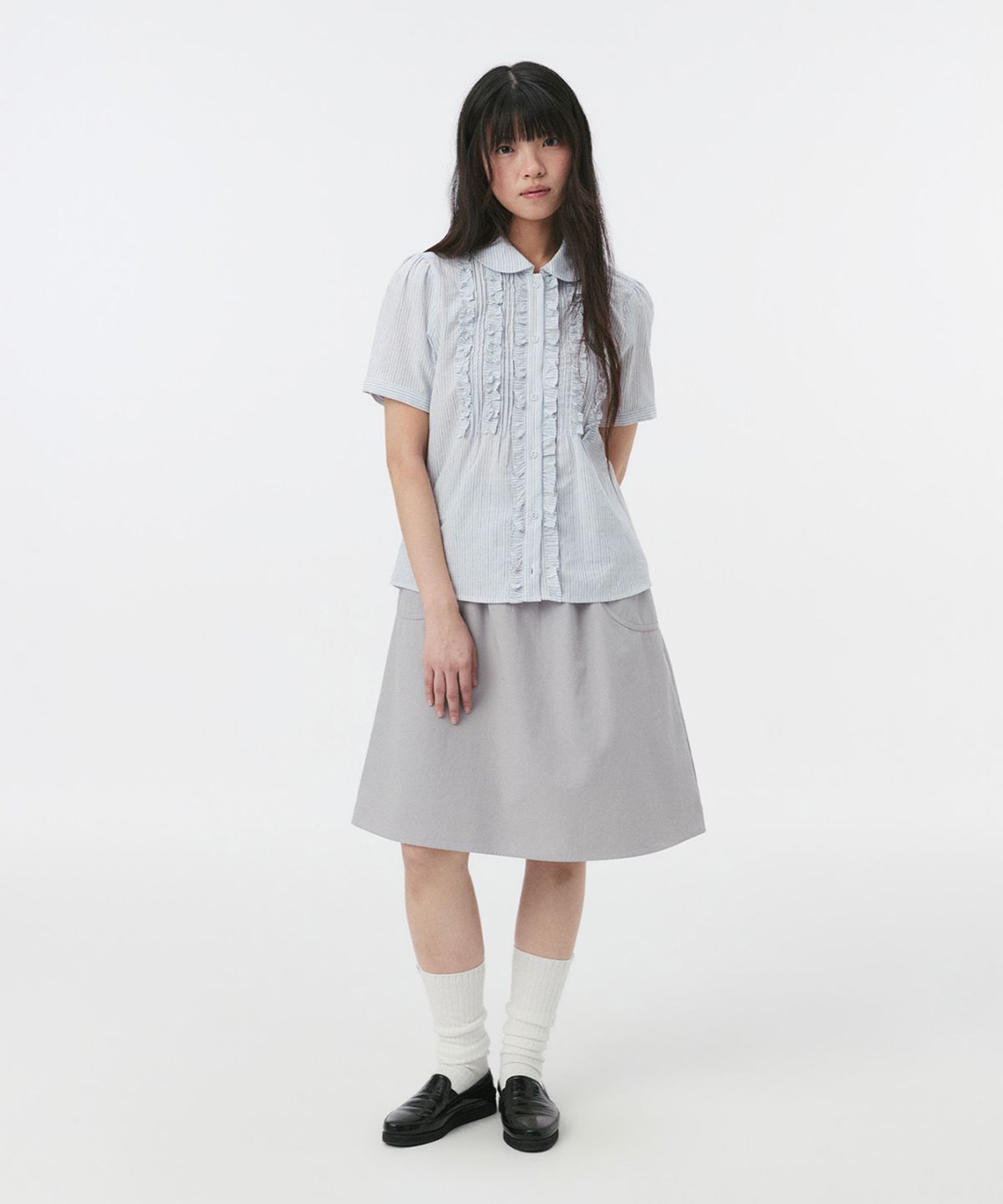 오헤시오(OHESHIO) FLORAL POCKET BANDING MIDI SKIRT, LAVENDER