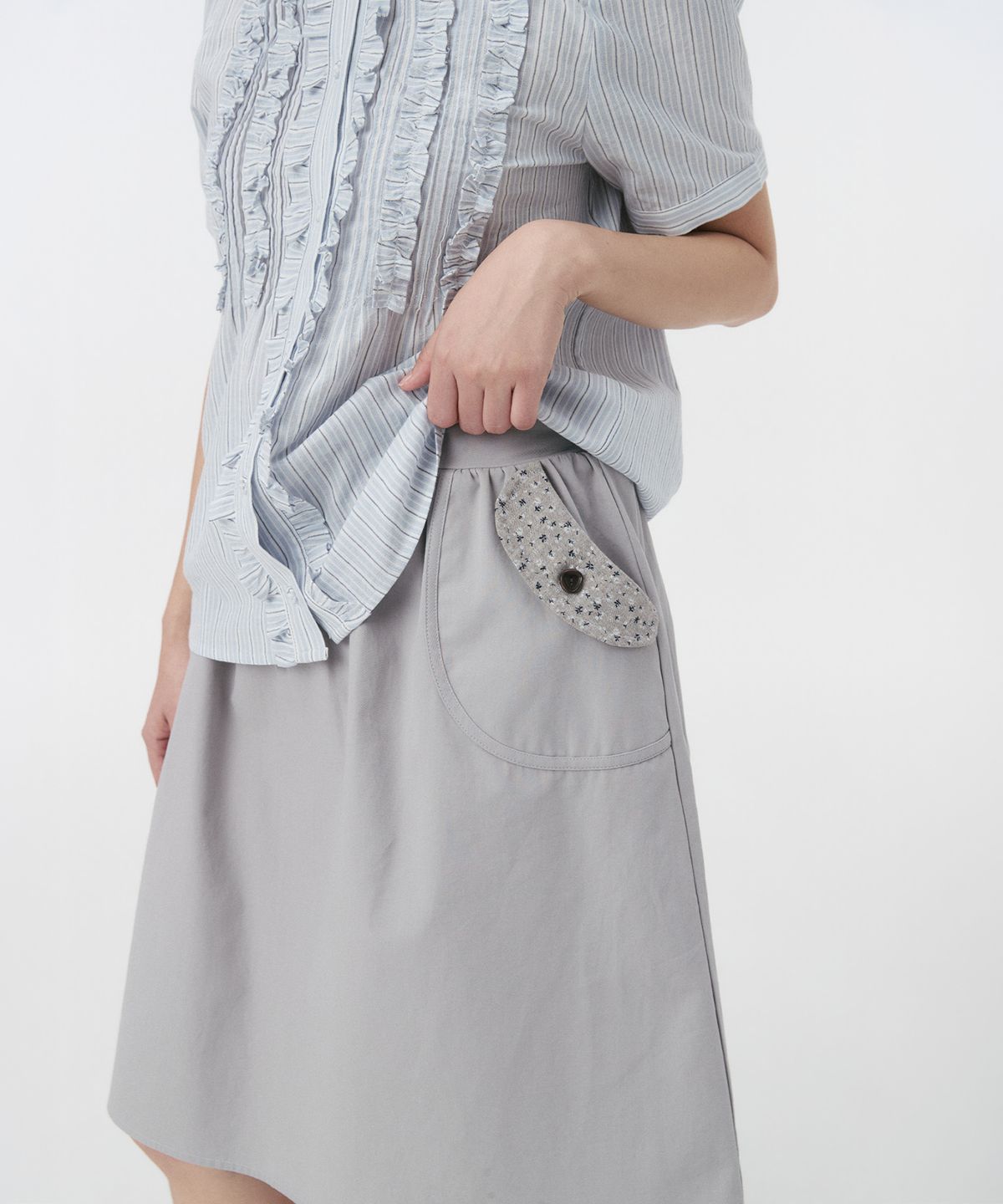 오헤시오(OHESHIO) FLORAL POCKET BANDING MIDI SKIRT, LAVENDER