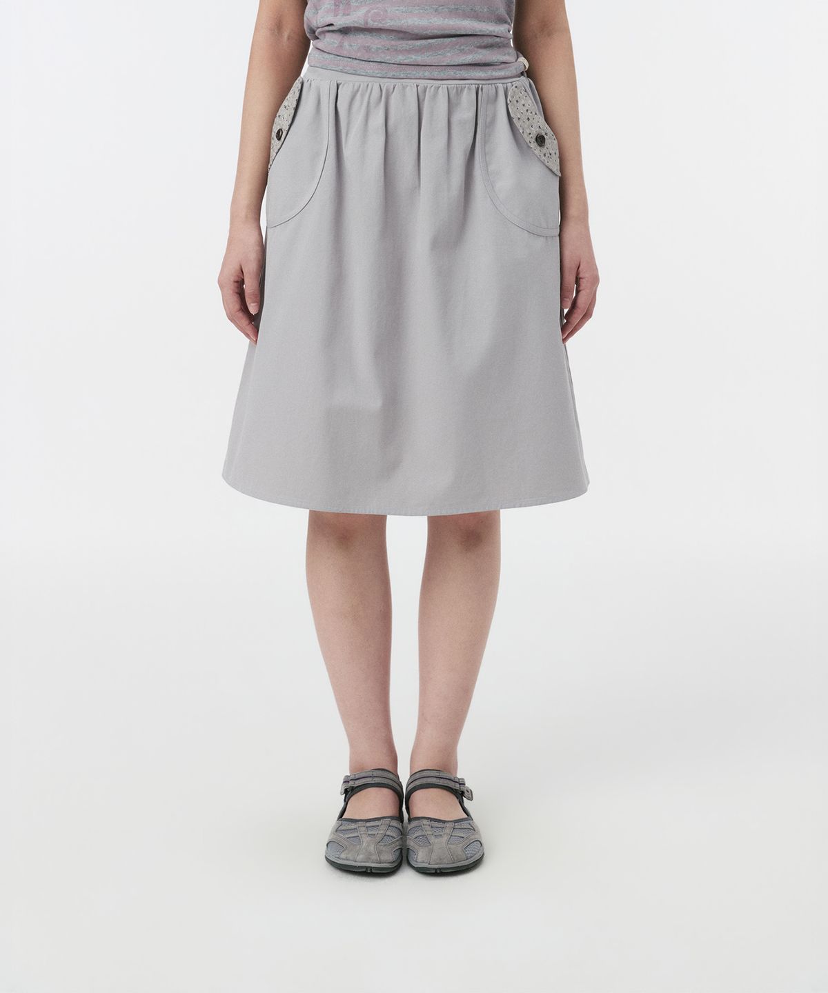 오헤시오(OHESHIO) FLORAL POCKET BANDING MIDI SKIRT, LAVENDER