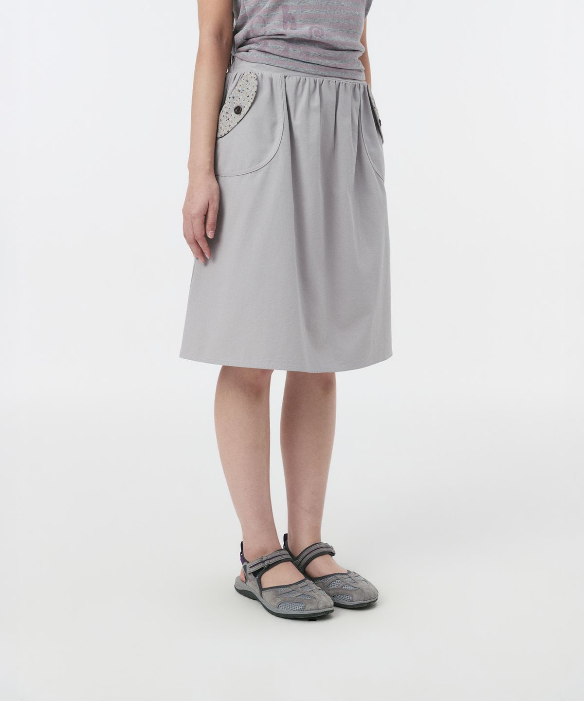 오헤시오(OHESHIO) FLORAL POCKET BANDING MIDI SKIRT, LAVENDER