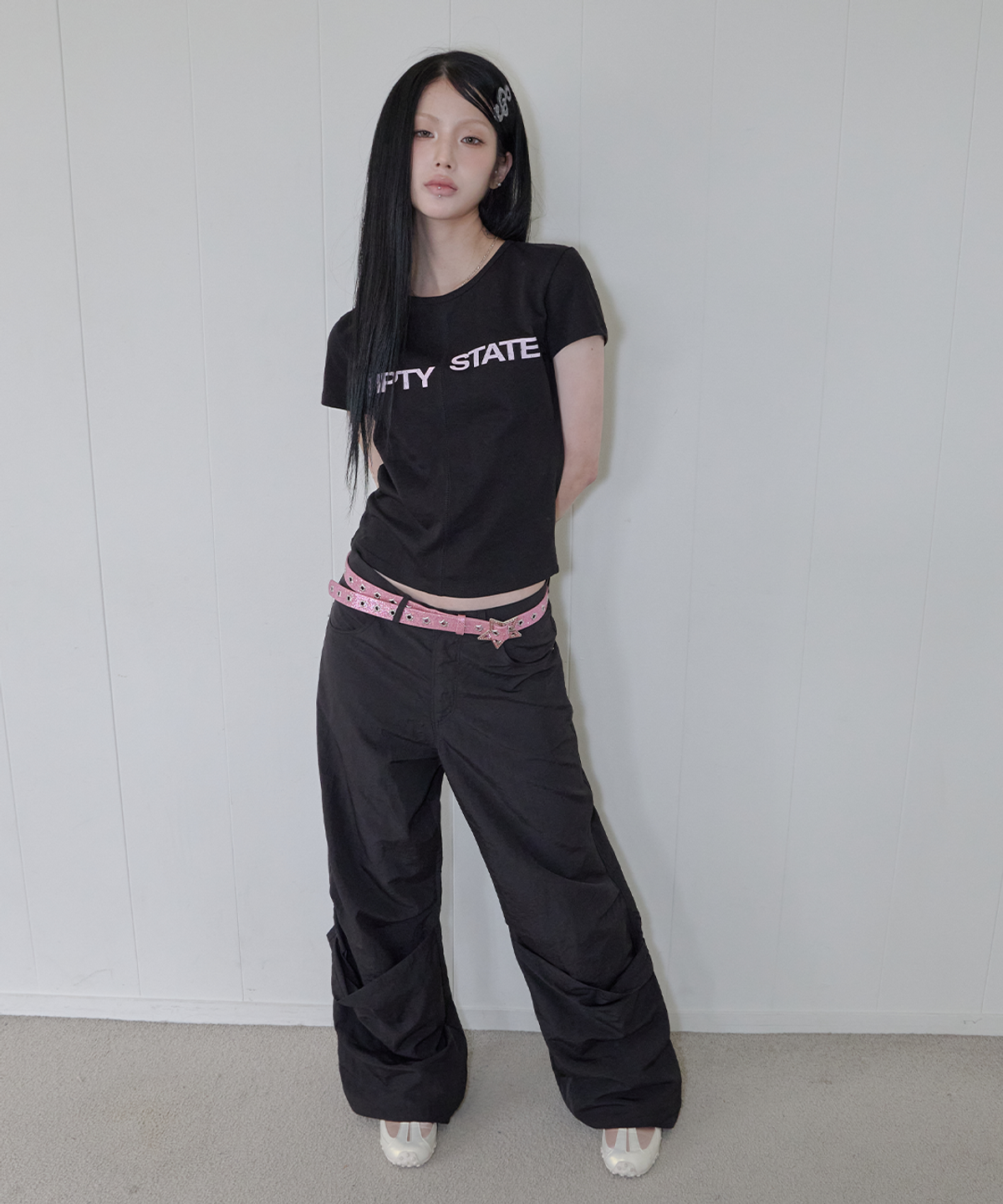 사일프레이(41PRAY) Nylon Flap Wide Pants / Black