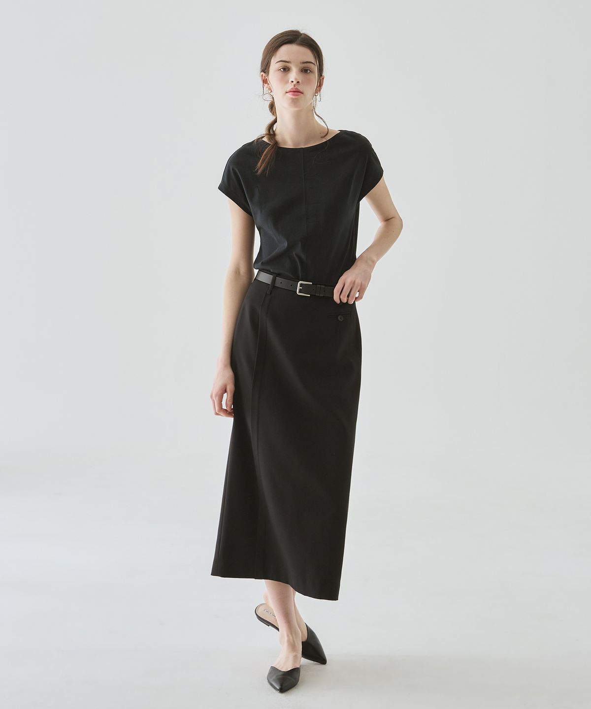 드로우핏 우먼(DRAWFIT WOMEN) 수피마 실켓 돌먼 보트넥 반팔 티셔츠 [BROWN]