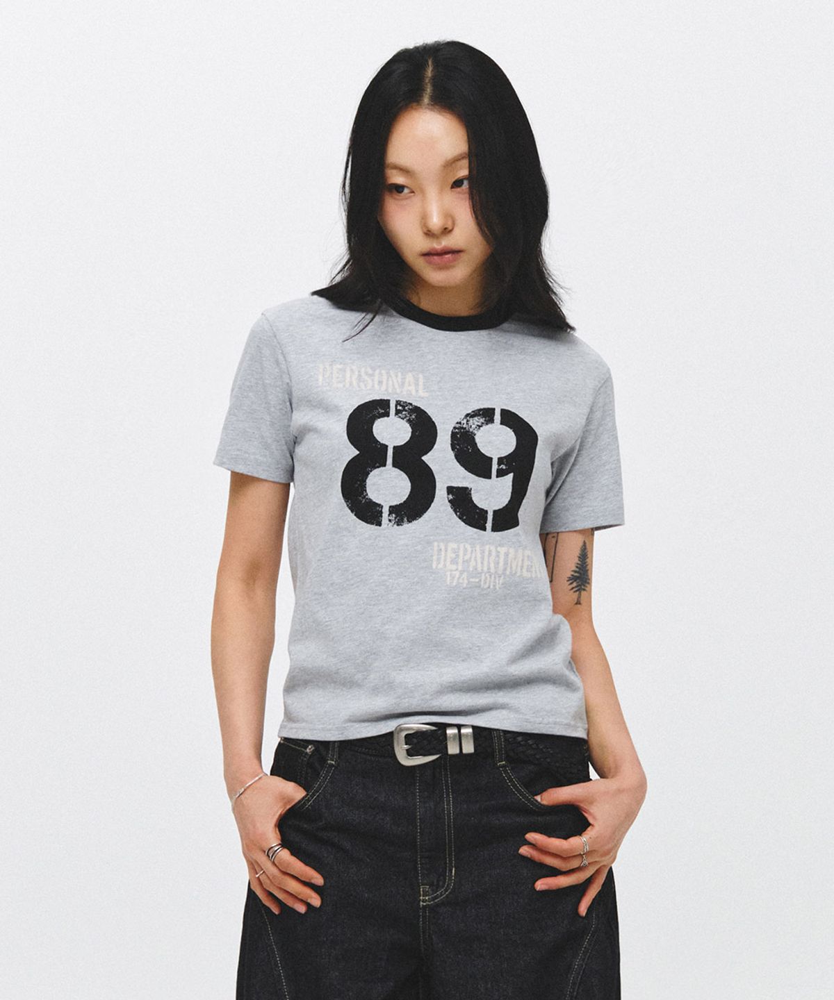 이코르(ECORR) [UNISEX] 89 링거 크롭 반팔 티셔츠_그레이