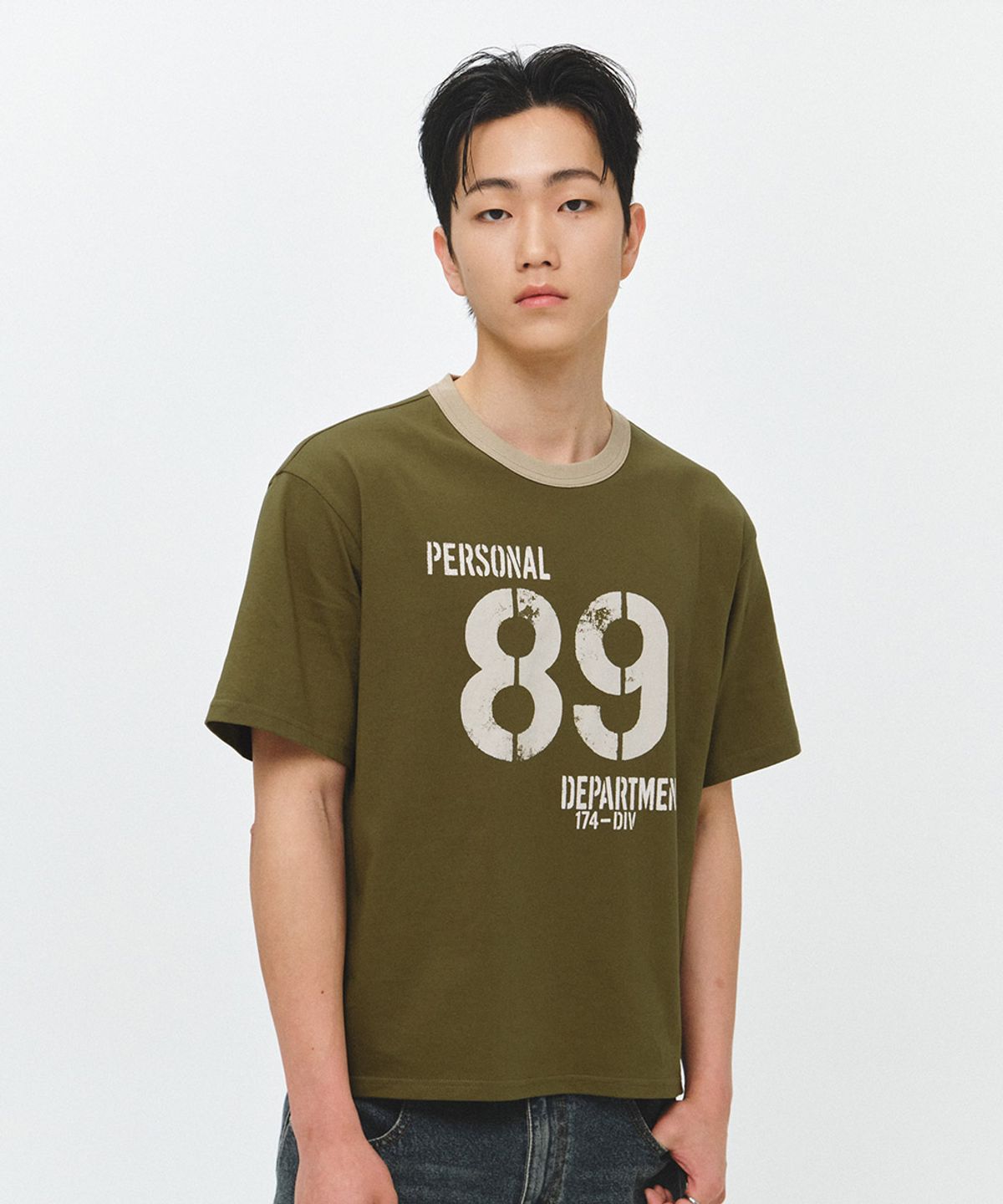 이코르(ECORR) [UNISEX] 89 링거 크롭 반팔 티셔츠_카키