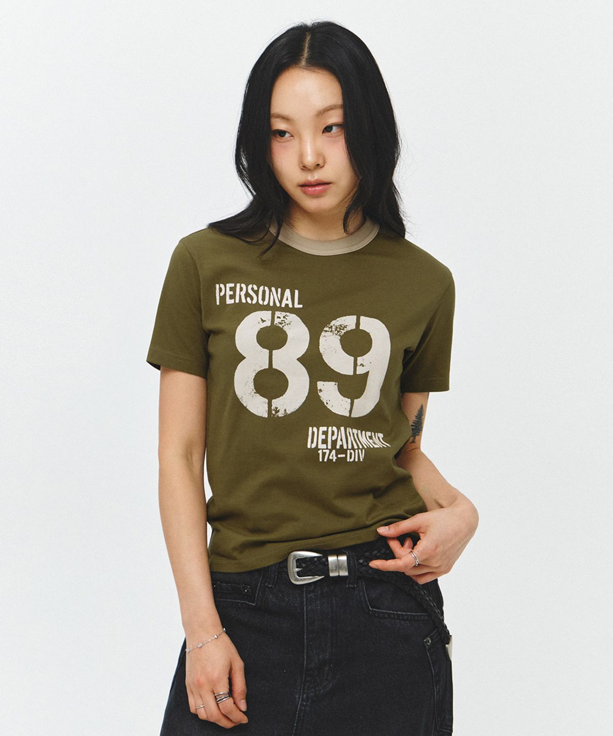 이코르(ECORR) [UNISEX] 89 링거 크롭 반팔 티셔츠_카키