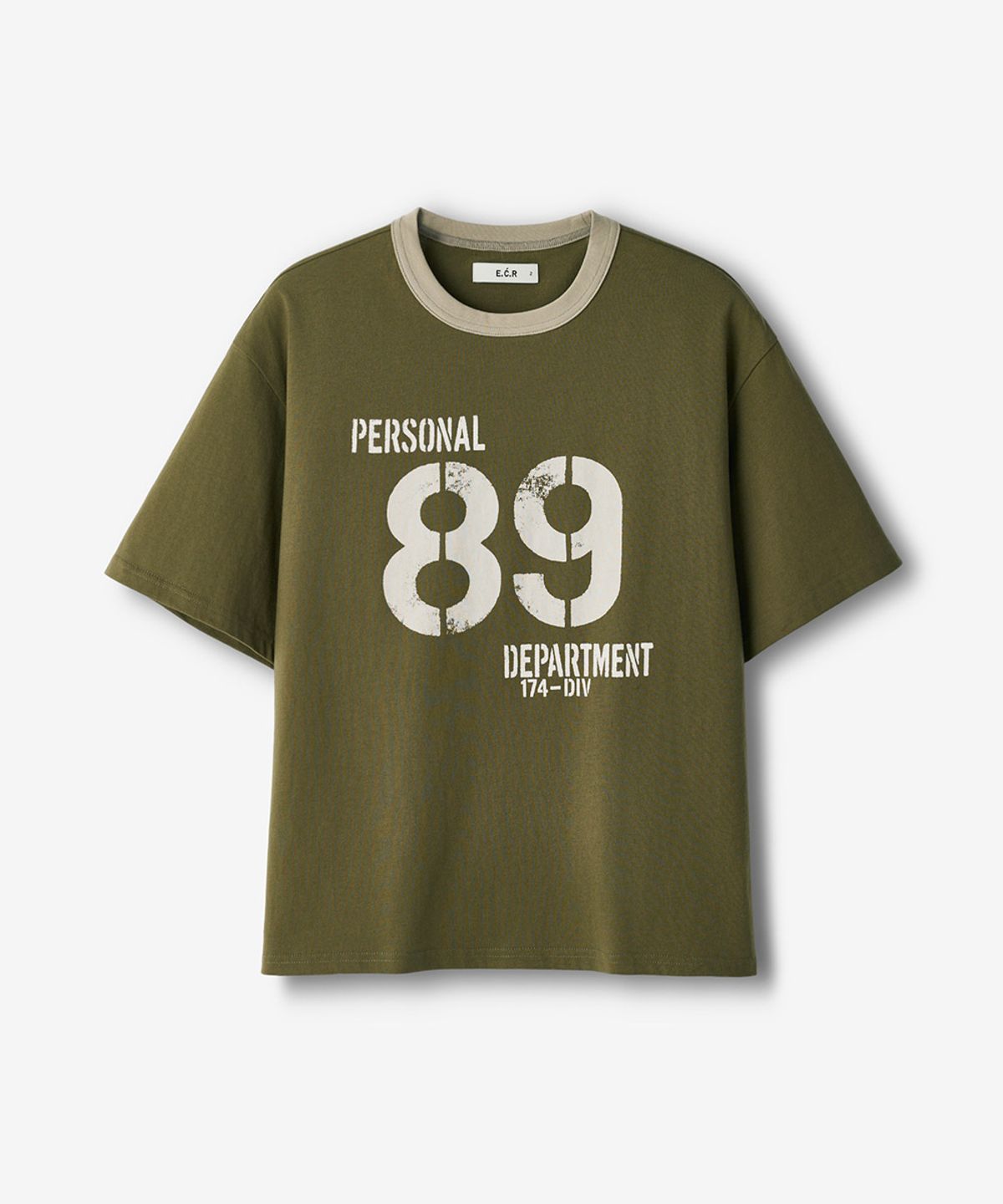 이코르(ECORR) [UNISEX] 89 링거 크롭 반팔 티셔츠_카키