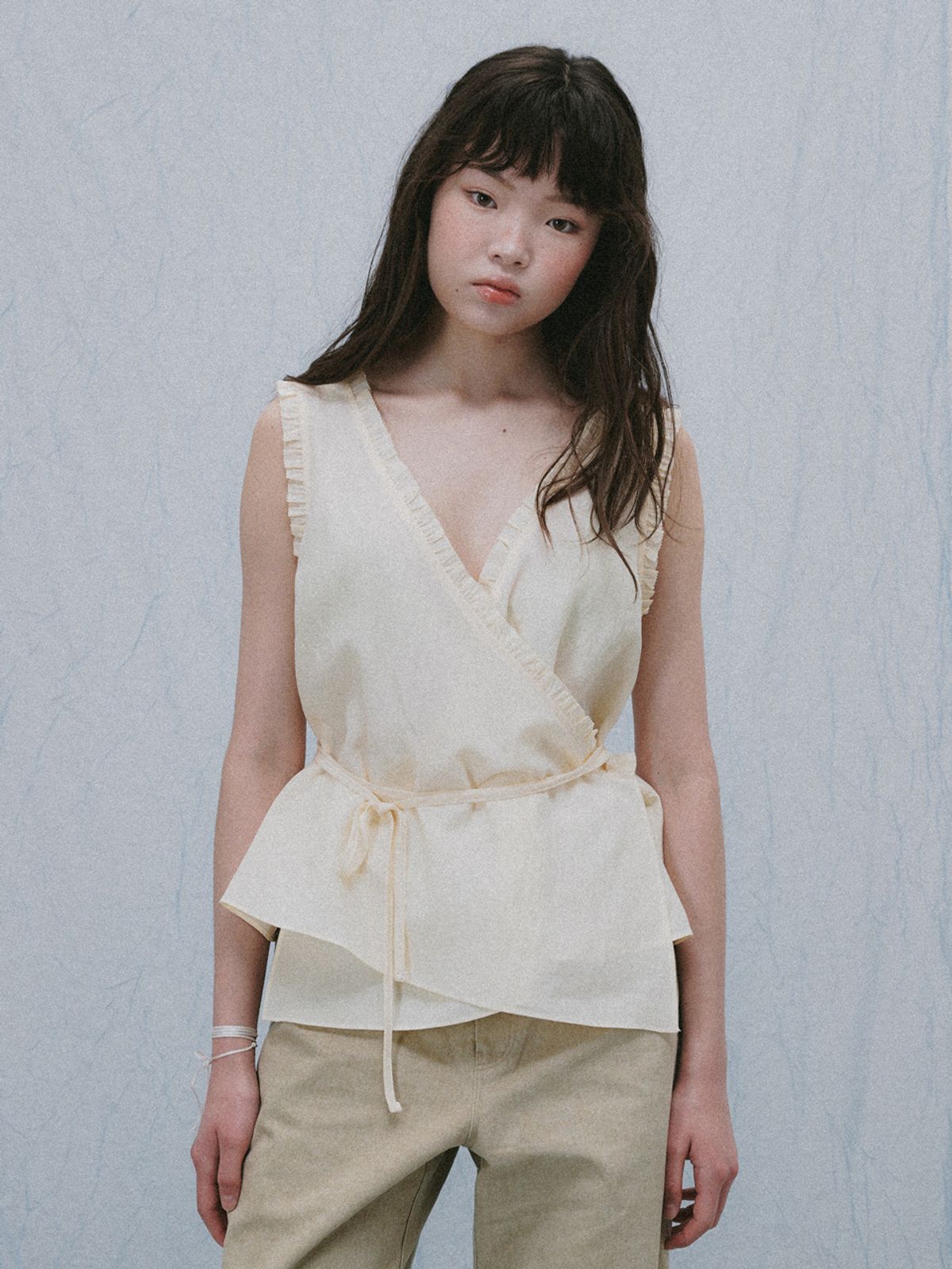 플라드주르(PLATDUJOUR) Reversible wrap blouse (Navy)