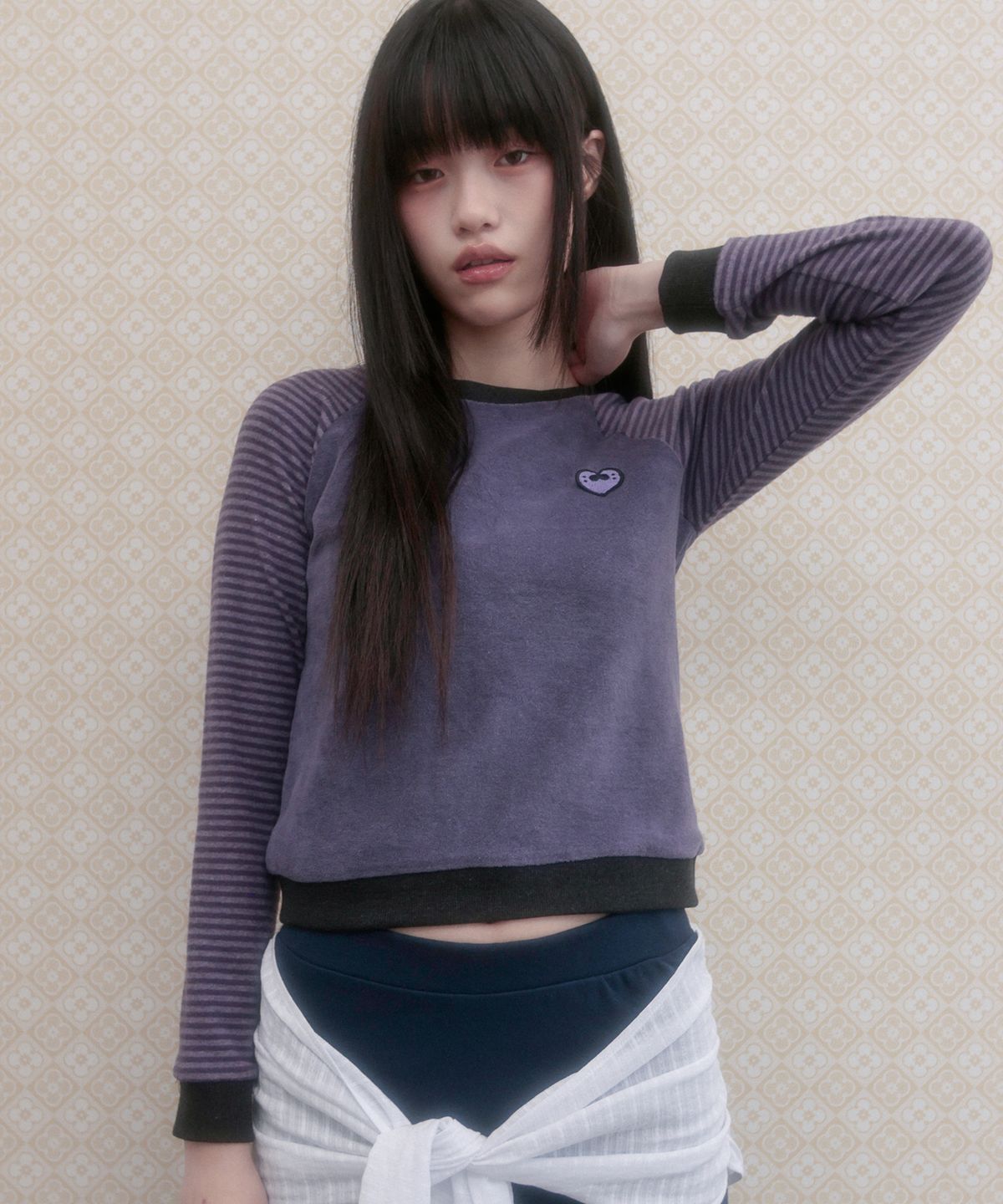 아이이이아이(IEEI) 바이올렛 테리 스트라이프 티셔츠