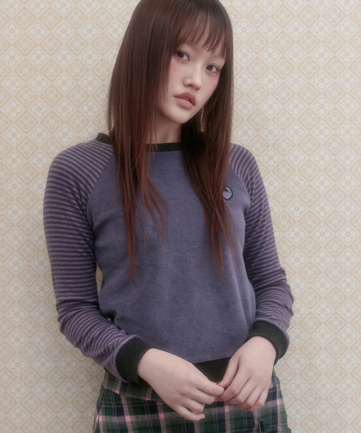 아이이이아이(IEEI) 바이올렛 테리 스트라이프 티셔츠