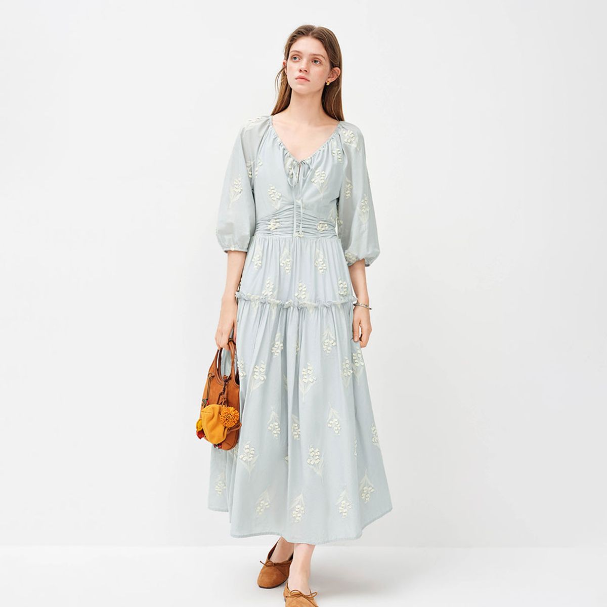 웬스데이딜라잇(WEDNESDAY DELIGHT) WD_Puff sleeve shirring long dress_2color