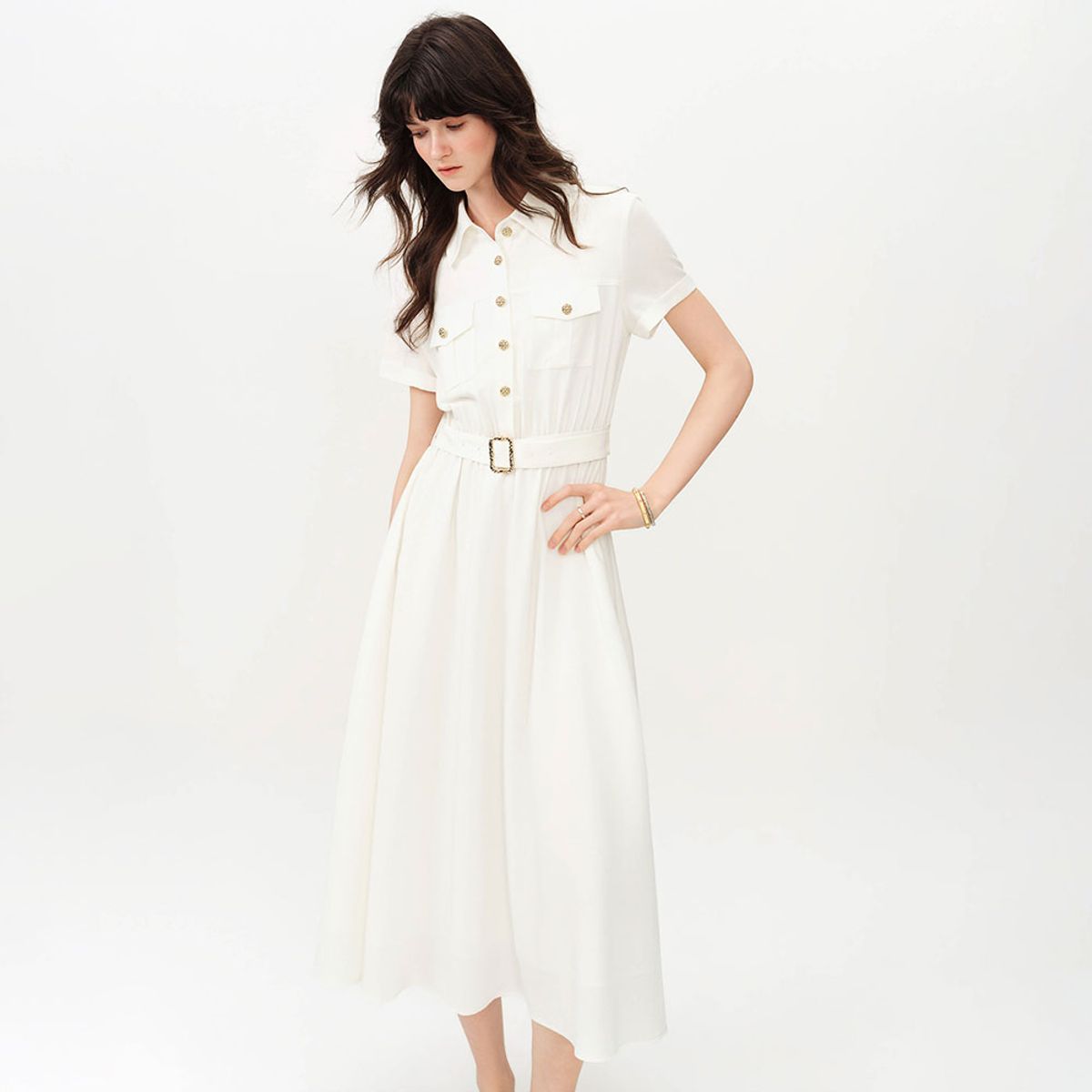 웬스데이딜라잇(WEDNESDAY DELIGHT) WD_Button-up belted flare dress_2color