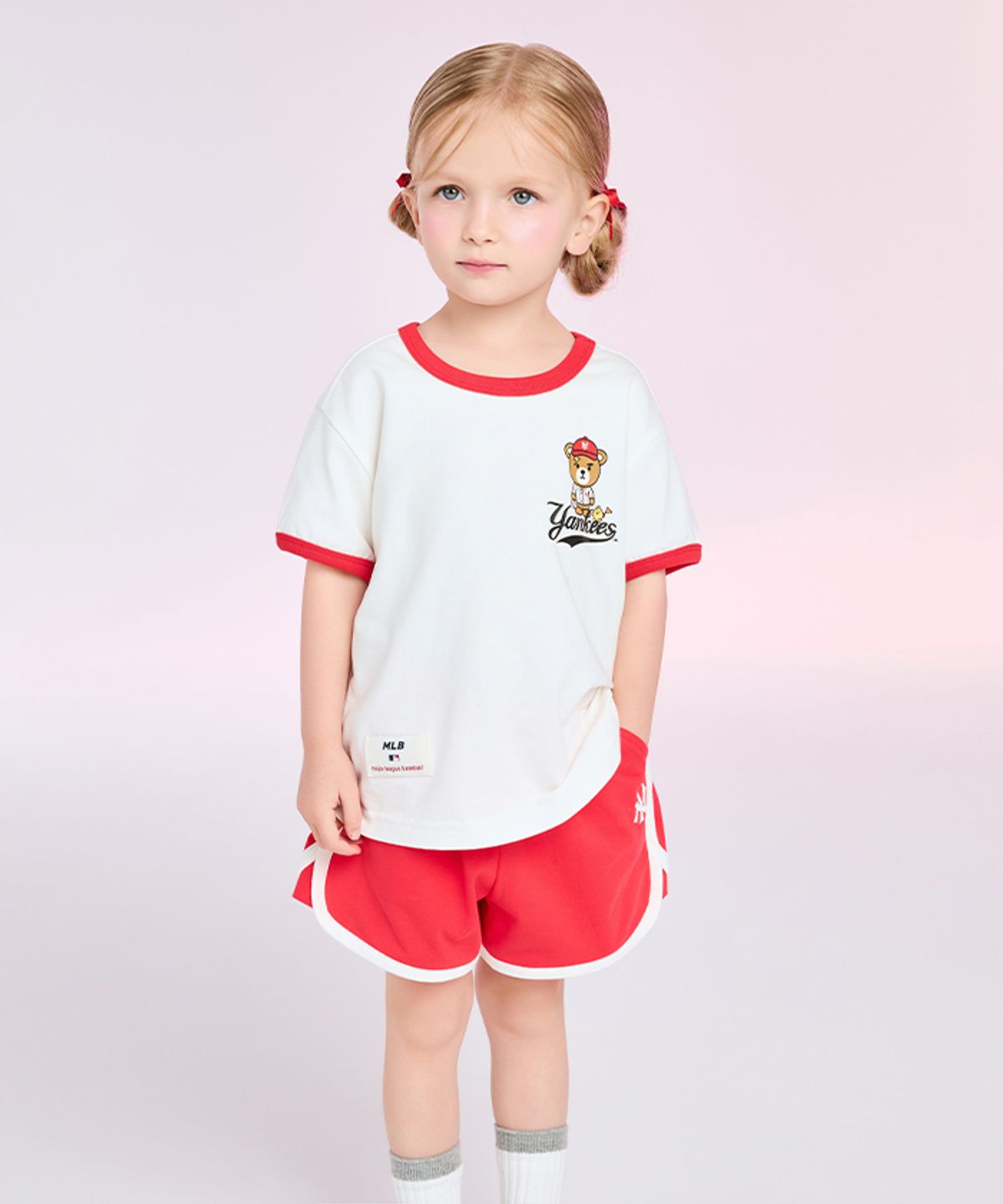 엠엘비 키즈(MLB KIDS) 메가베어 프렌즈 링거티셔츠 세트 NY (Red)