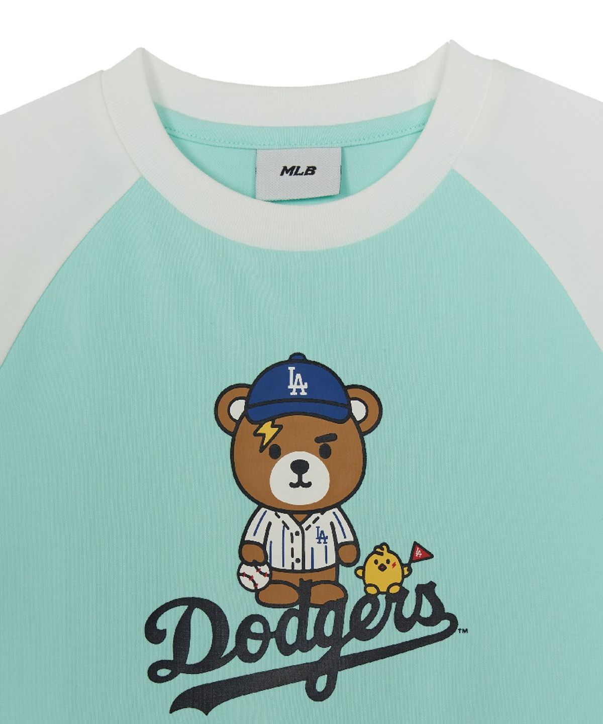 엠엘비 키즈(MLB KIDS) 메가베어 프렌즈 배색 래글런 티셔츠 세트 LA (Mint)