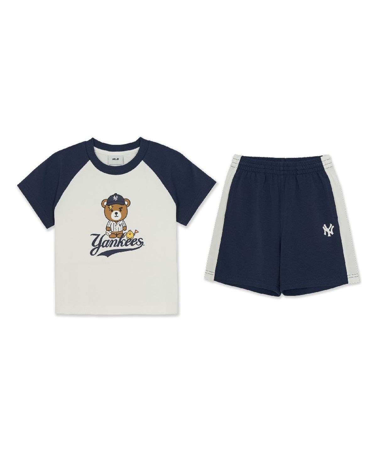 엠엘비 키즈(MLB KIDS) 메가베어 프렌즈 배색 래글런 티셔츠 세트 NY (Navy)