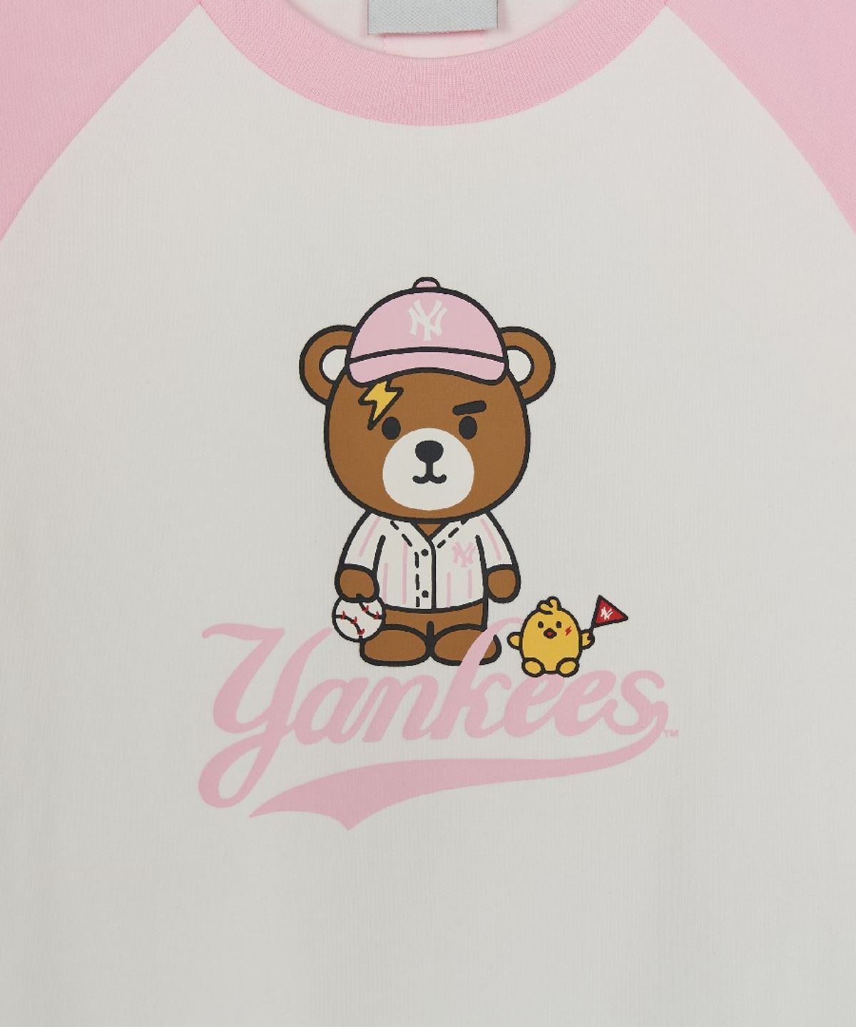 엠엘비 키즈(MLB KIDS) 메가베어 프렌즈 배색 래글런 티셔츠 세트 NY (L.Pink)