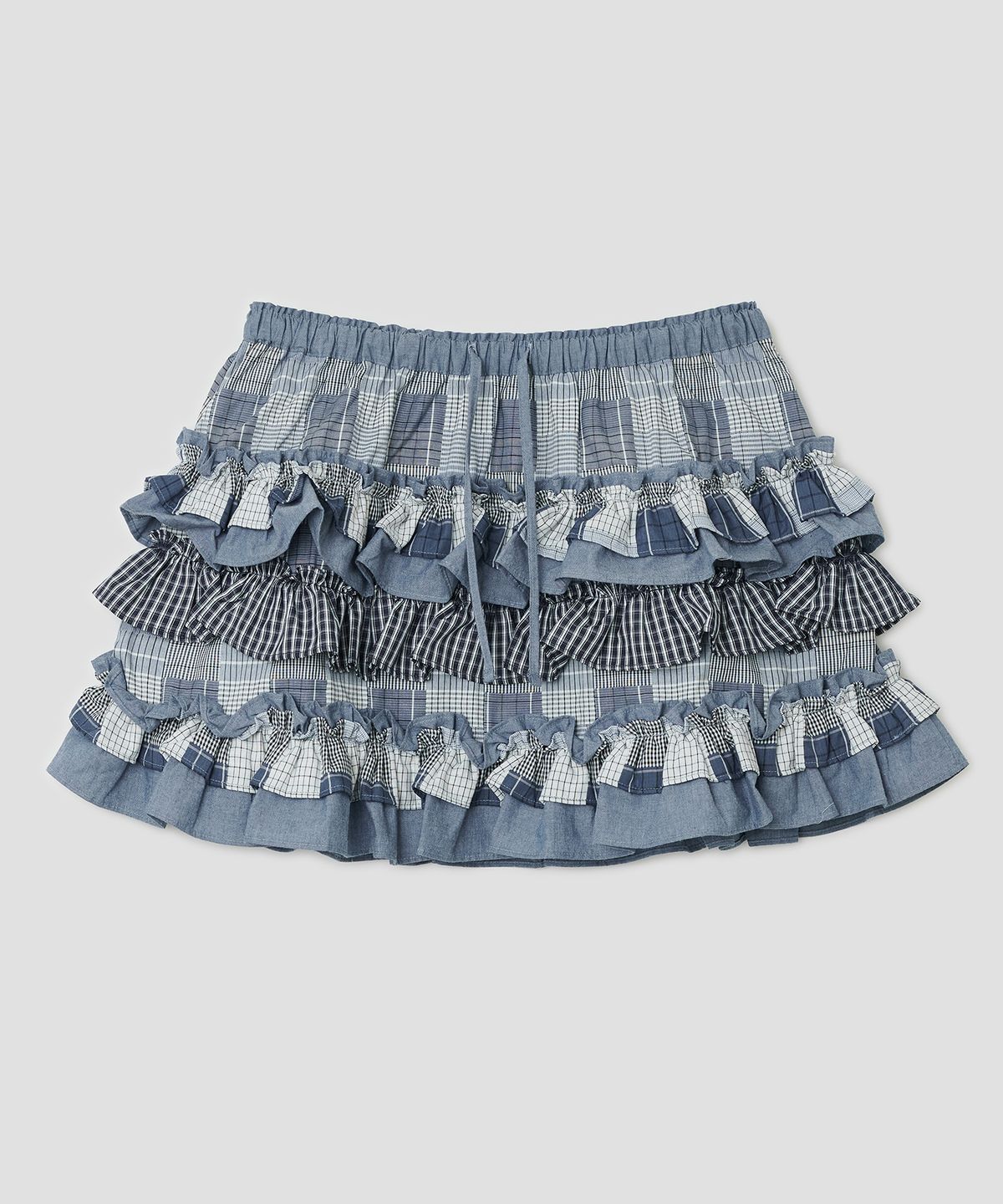 타입서비스(TYPESERVICE) Mixed Fabric Tiered Skirt [Blue]