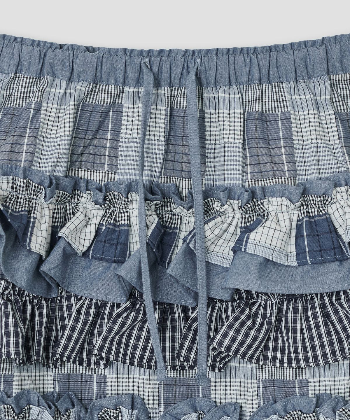 타입서비스(TYPESERVICE) Mixed Fabric Tiered Skirt [Blue]