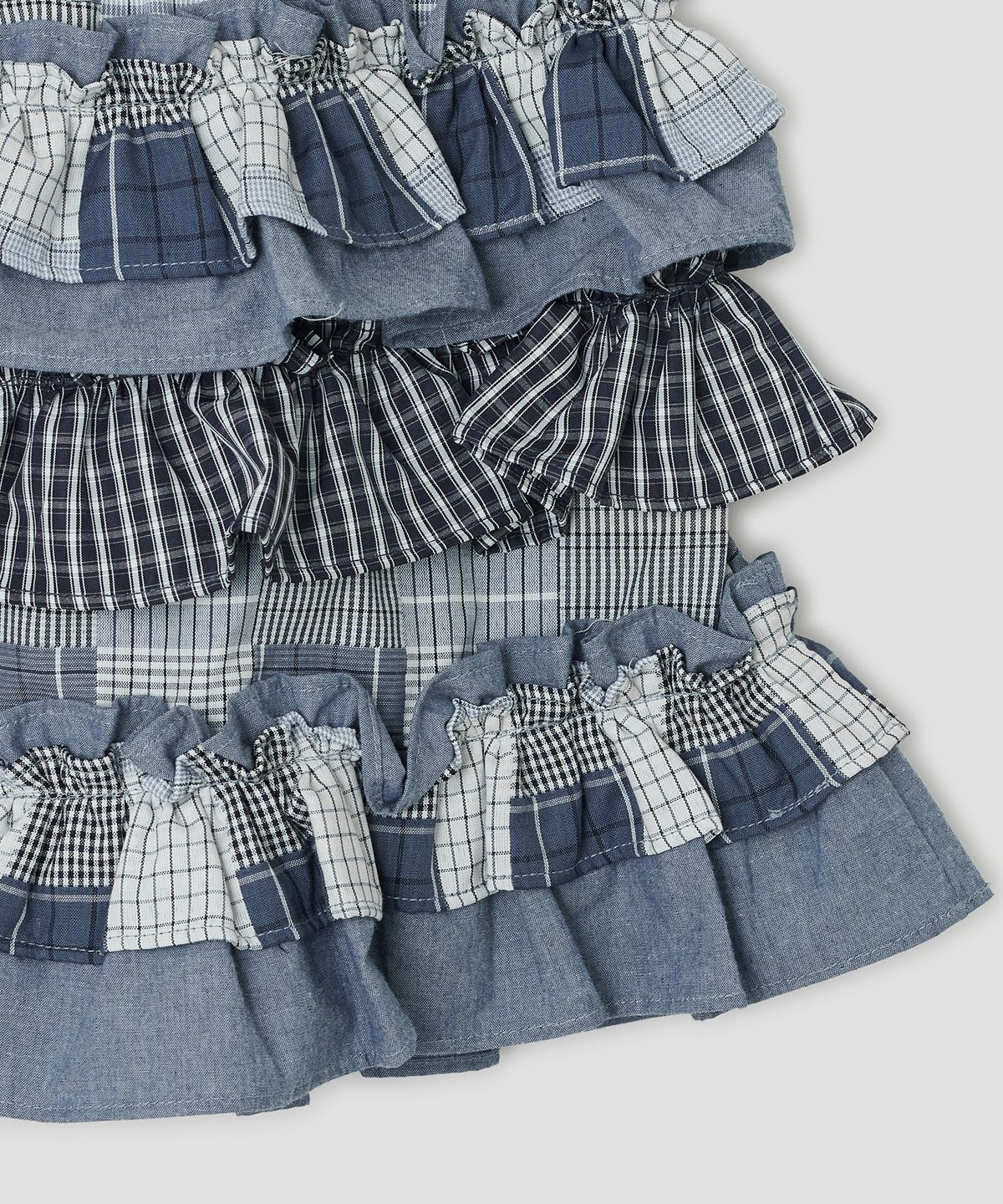 타입서비스(TYPESERVICE) Mixed Fabric Tiered Skirt [Blue]