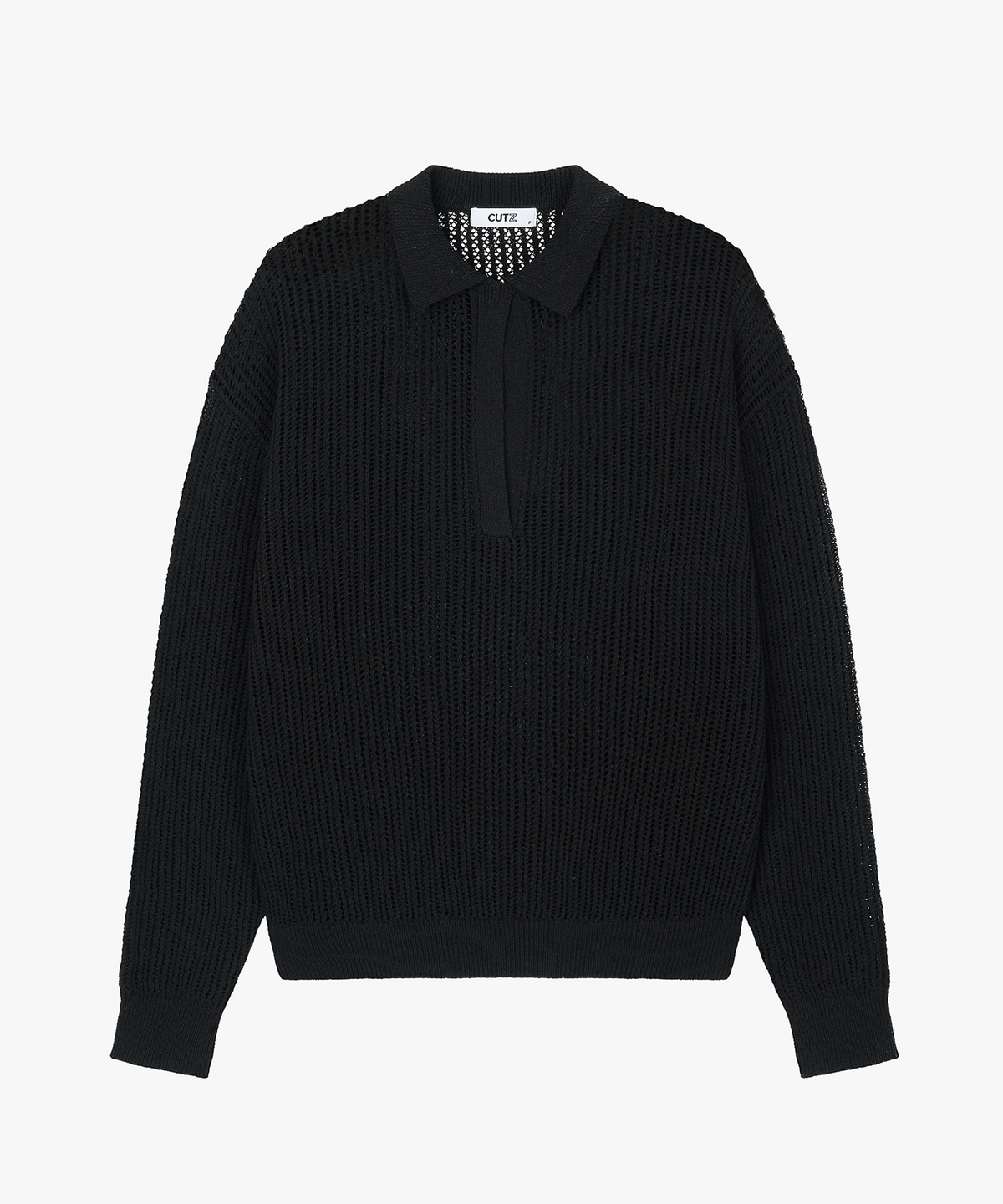 컷즈(CUTZ) 메쉬 부클 오픈 카라 풀오버(BLACK)