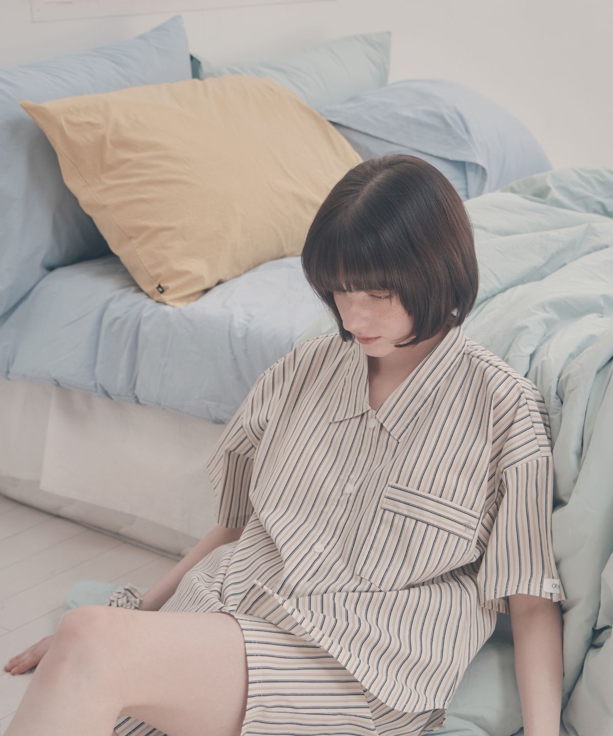 오프아워 오브제(OFFHOUR OBJET) 버던트 솔리드 고밀도 순면 차렵이불 블루