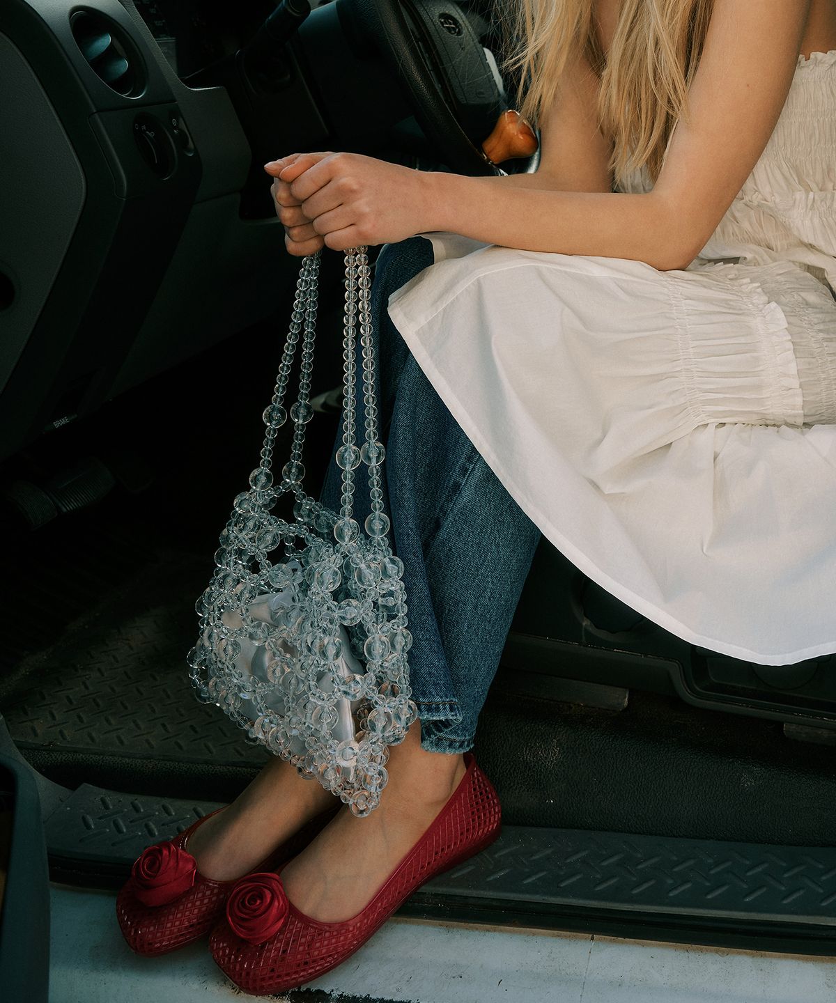 그린버터(GREENBUTTER) Beaded Tote Bag (Clear)