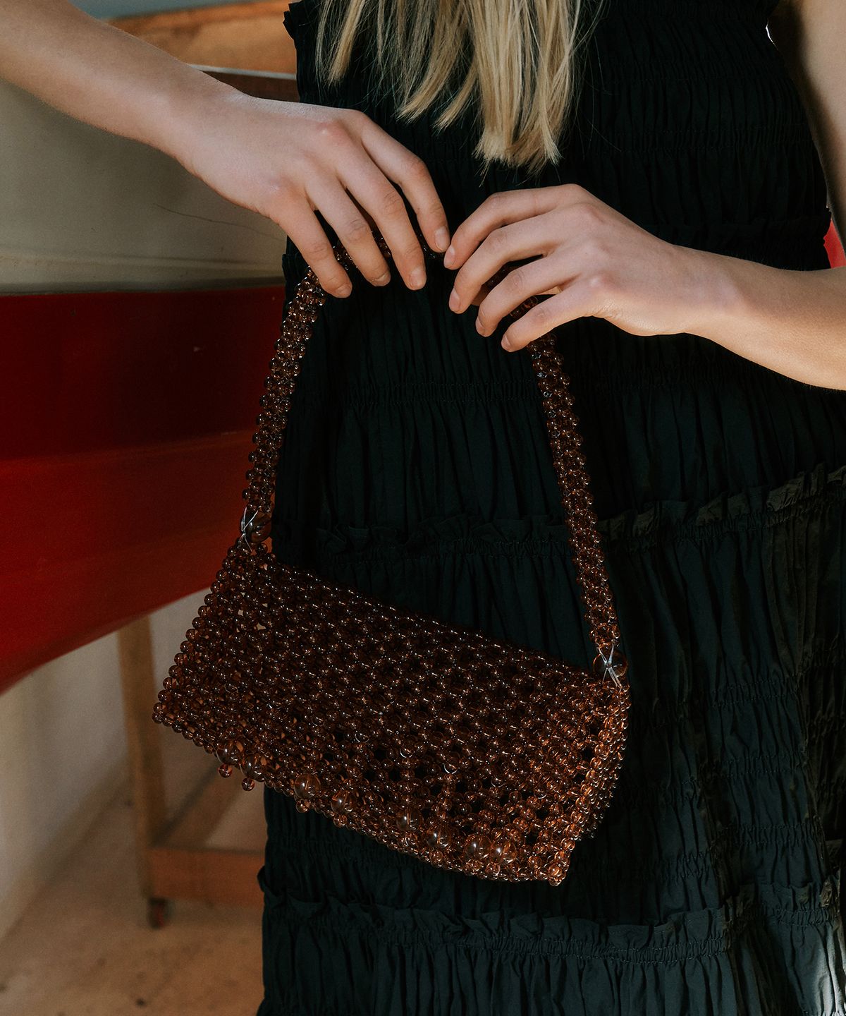 그린버터(GREENBUTTER) Beaded Fringe Bag (Brown)