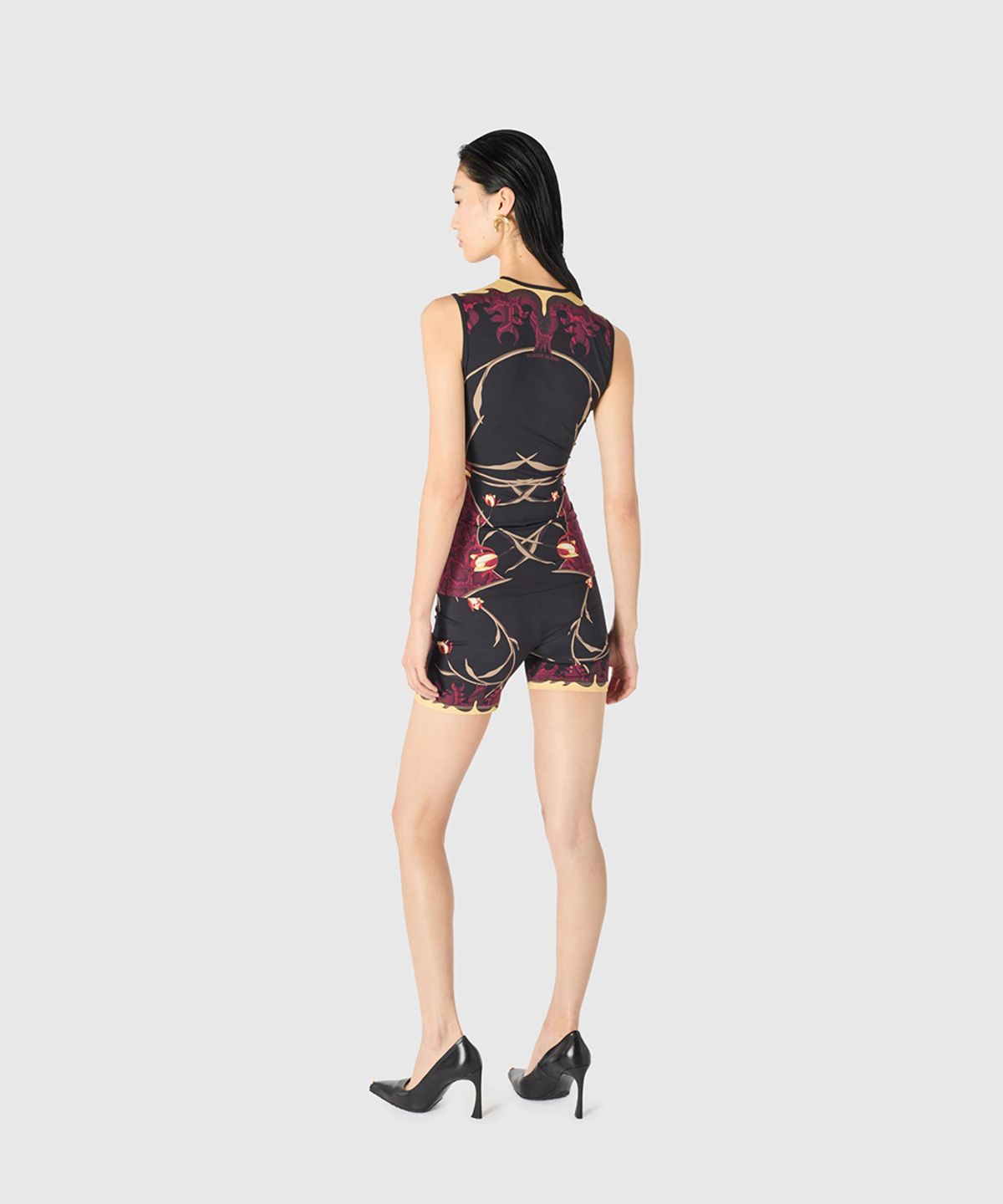 마린 세르(MARINE SERRE) (W) 플라워즈 프린티드 저지 슬리브리스 탑 블랙 레드 FLOWERS PRINTED JERSEY SL TOP BK97 BLACK/RED