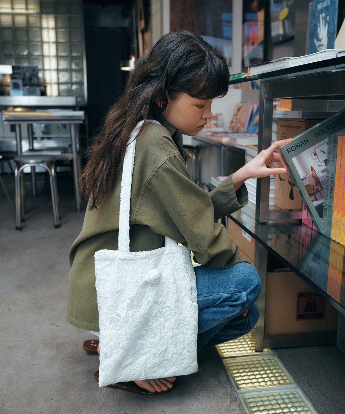 그린버터(GREENBUTTER) Rose Jacquard Bag (Ivory)