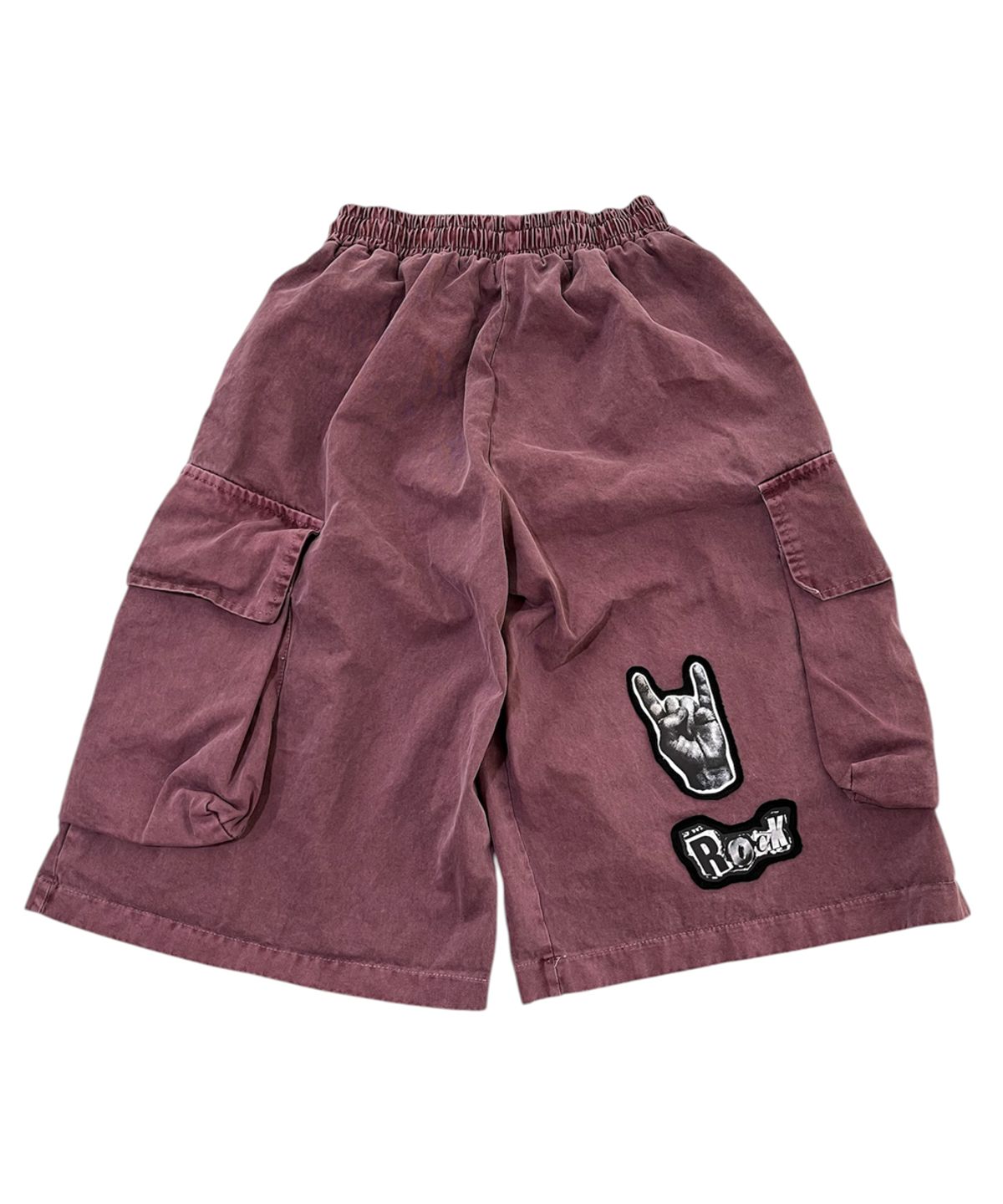 스케이터락(SK8ER ROCK) Parchwork Pigment Cargo Bermuda Shorts ((Wine))