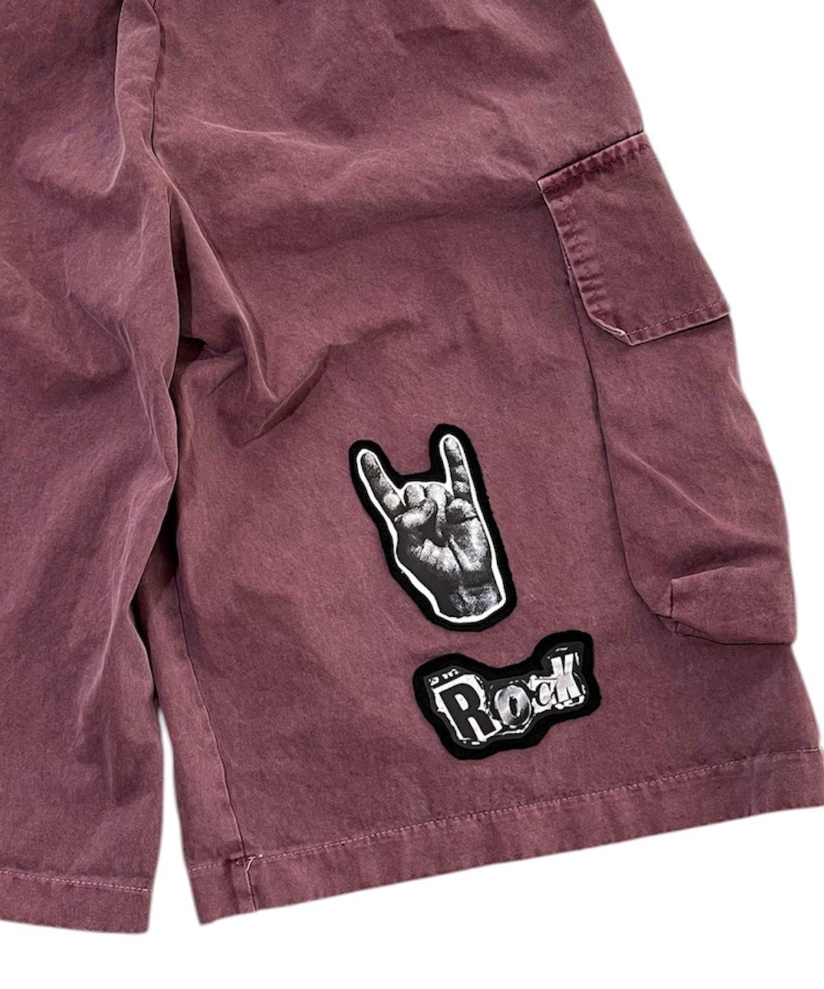 스케이터락(SK8ER ROCK) Parchwork Pigment Cargo Bermuda Shorts ((Wine))