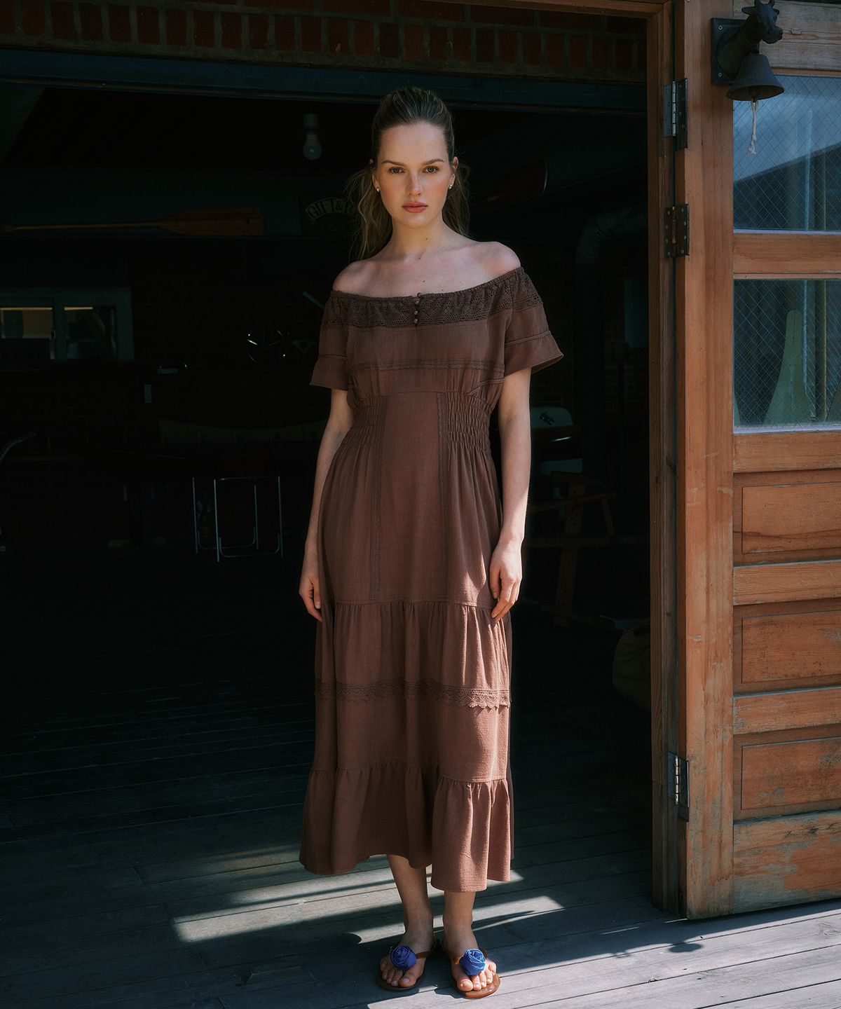 그린버터(GREENBUTTER) Prairie 2-Way Dress (Brown)