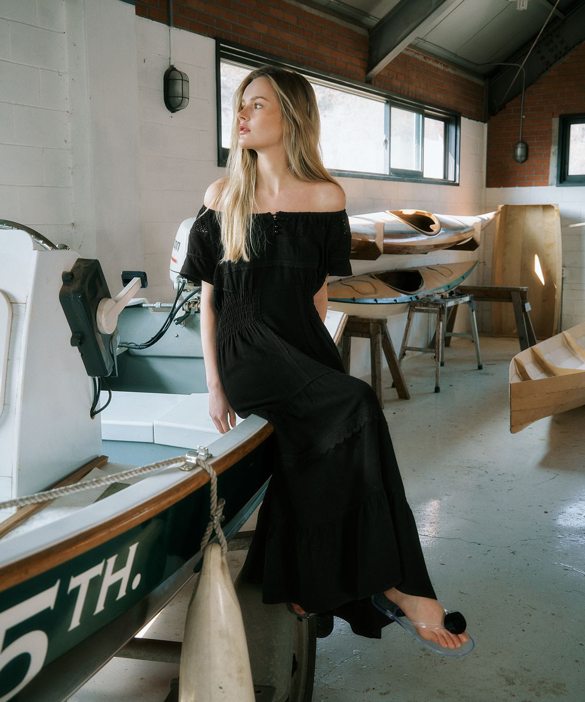 그린버터(GREENBUTTER) Prairie 2-Way Dress (Black)