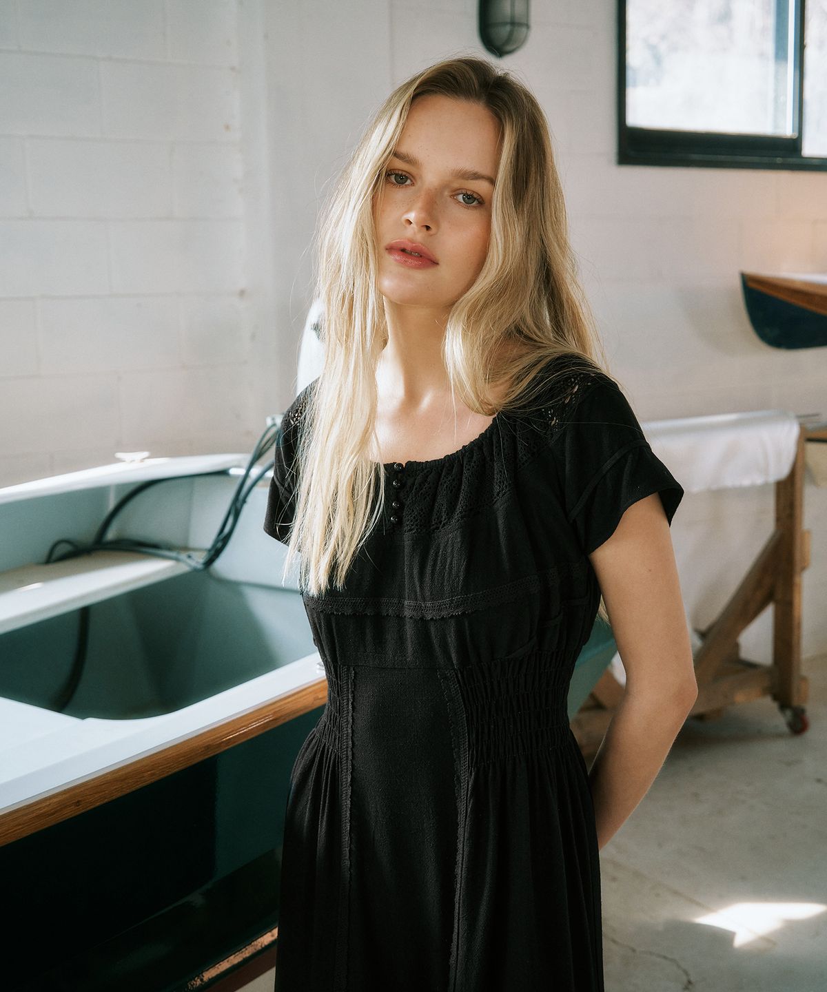 그린버터(GREENBUTTER) Prairie 2-Way Dress (Black)