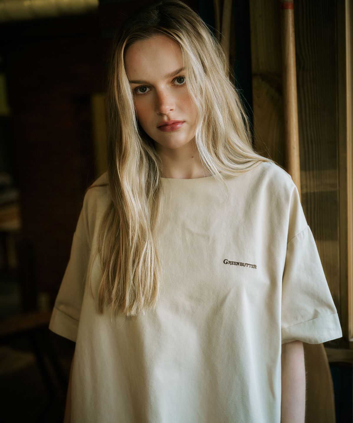 그린버터(GREENBUTTER) Relaxed Cotton Dress (Beige)