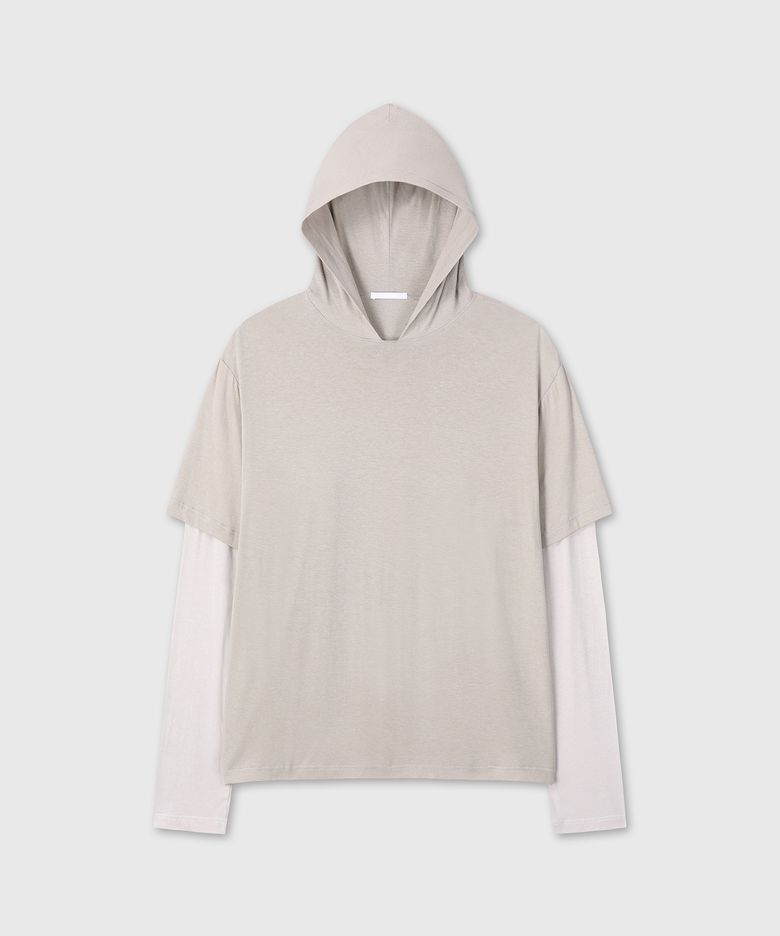 LAYERED SLEEVE SLUB HOOD (BEIGE)