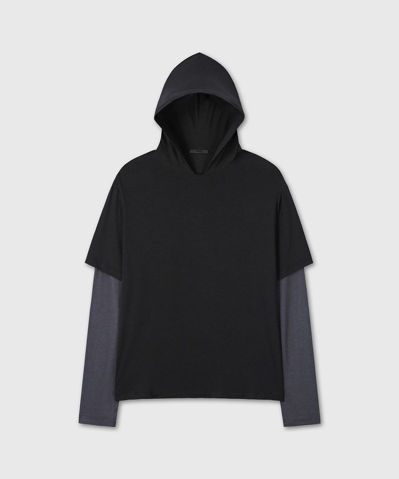 LAYERED SLEEVE SLUB HOOD (BLACK)