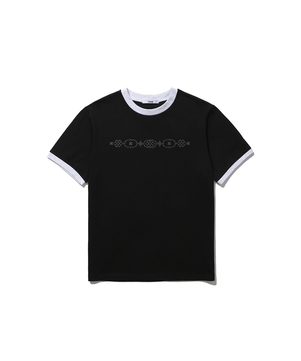 유네(YUNE) Lace Stitch Ringer Tee_[Black]