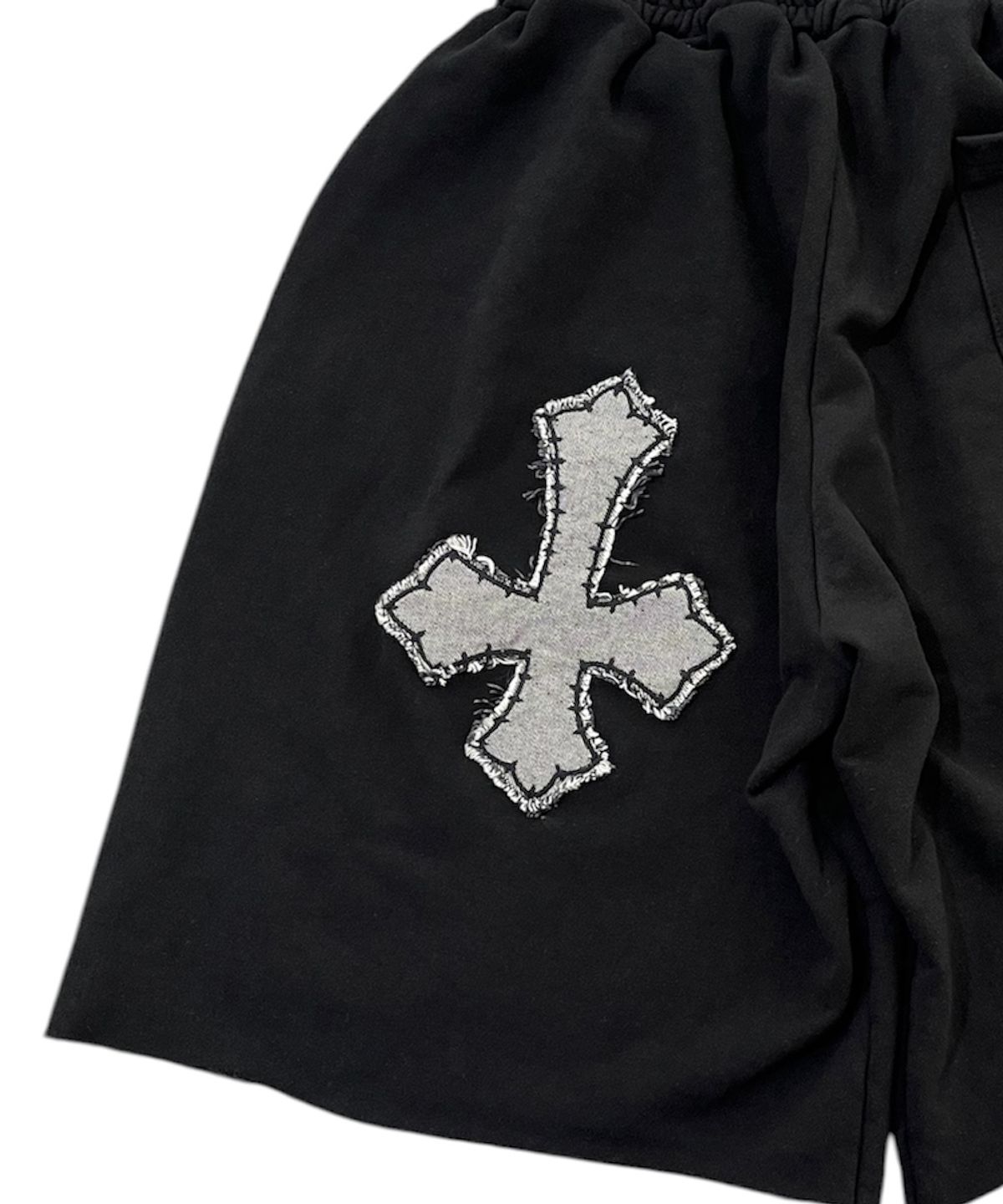 스케이터락(SK8ER ROCK) Cross Destroyed Sweat Shorts ((Black))