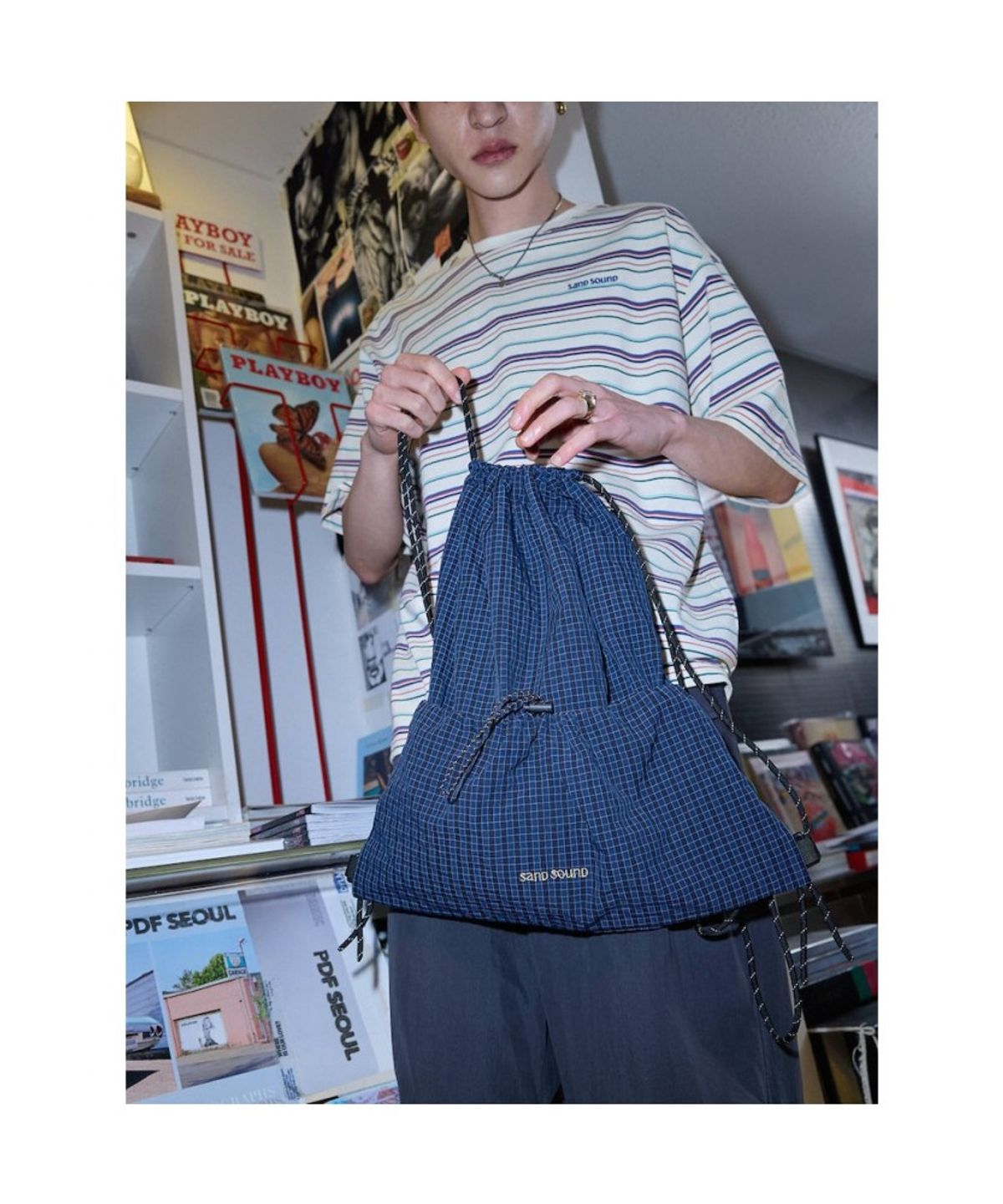 샌드 사운드(SAND SOUND) (UNISEX) 체크 시어서커 짐색  네이비