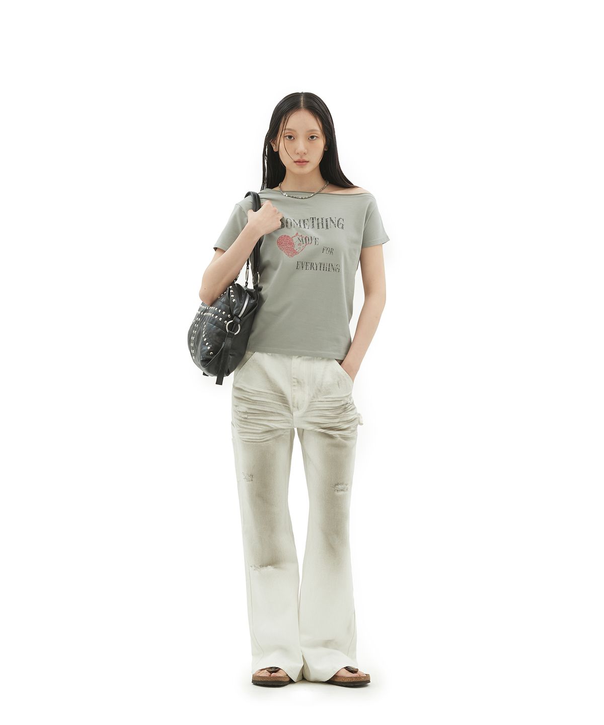 데프가먼츠(DEFGARMENTS) WASHED BUCKLE FLARE DENIM [WHITE]