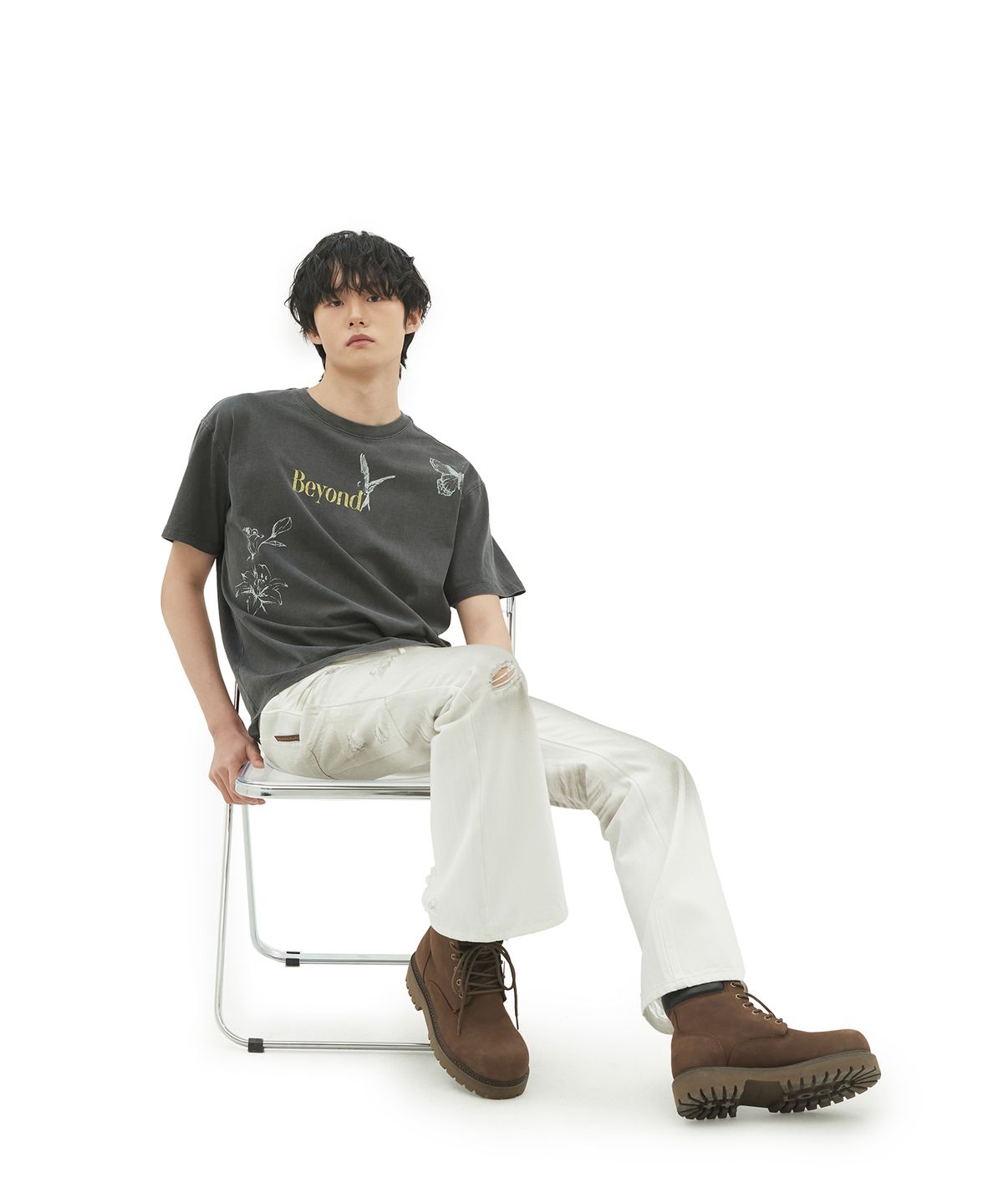 데프가먼츠(DEFGARMENTS) WASHED BUCKLE FLARE DENIM [WHITE]