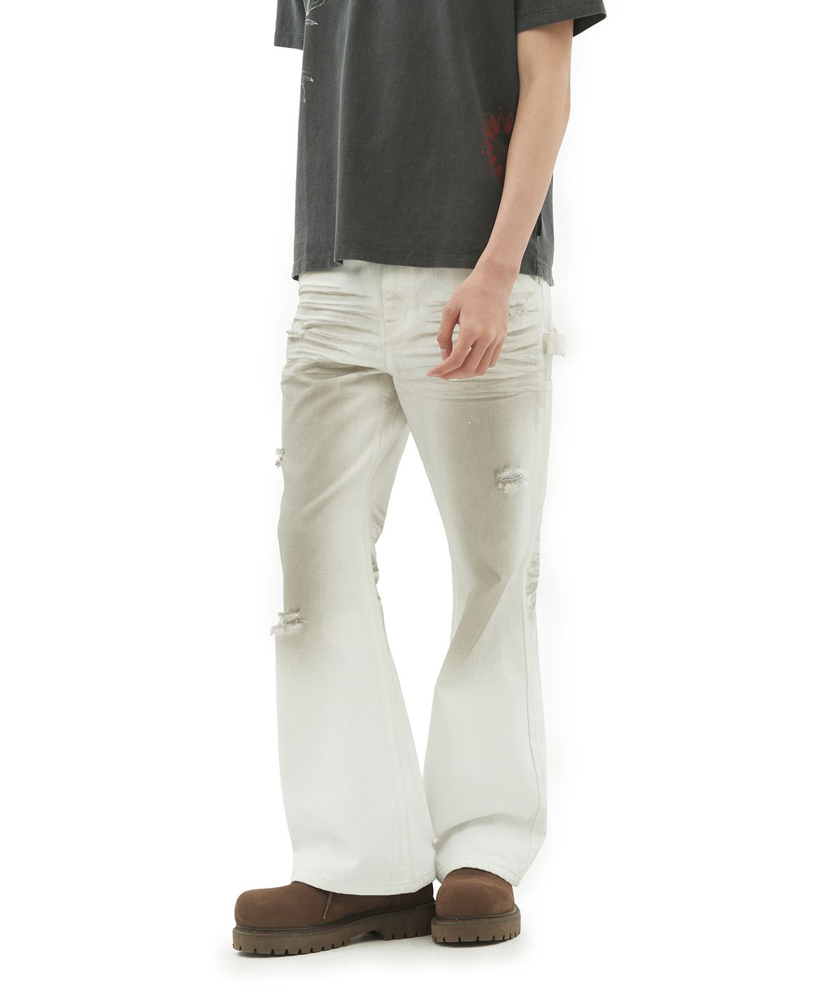 데프가먼츠(DEFGARMENTS) WASHED BUCKLE FLARE DENIM [WHITE]