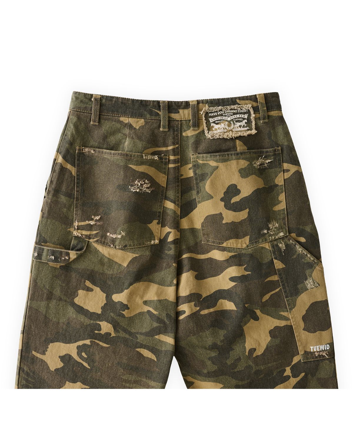 투위드(TUEWID) Tuewid distressed cotton carpenter pants in camouflage