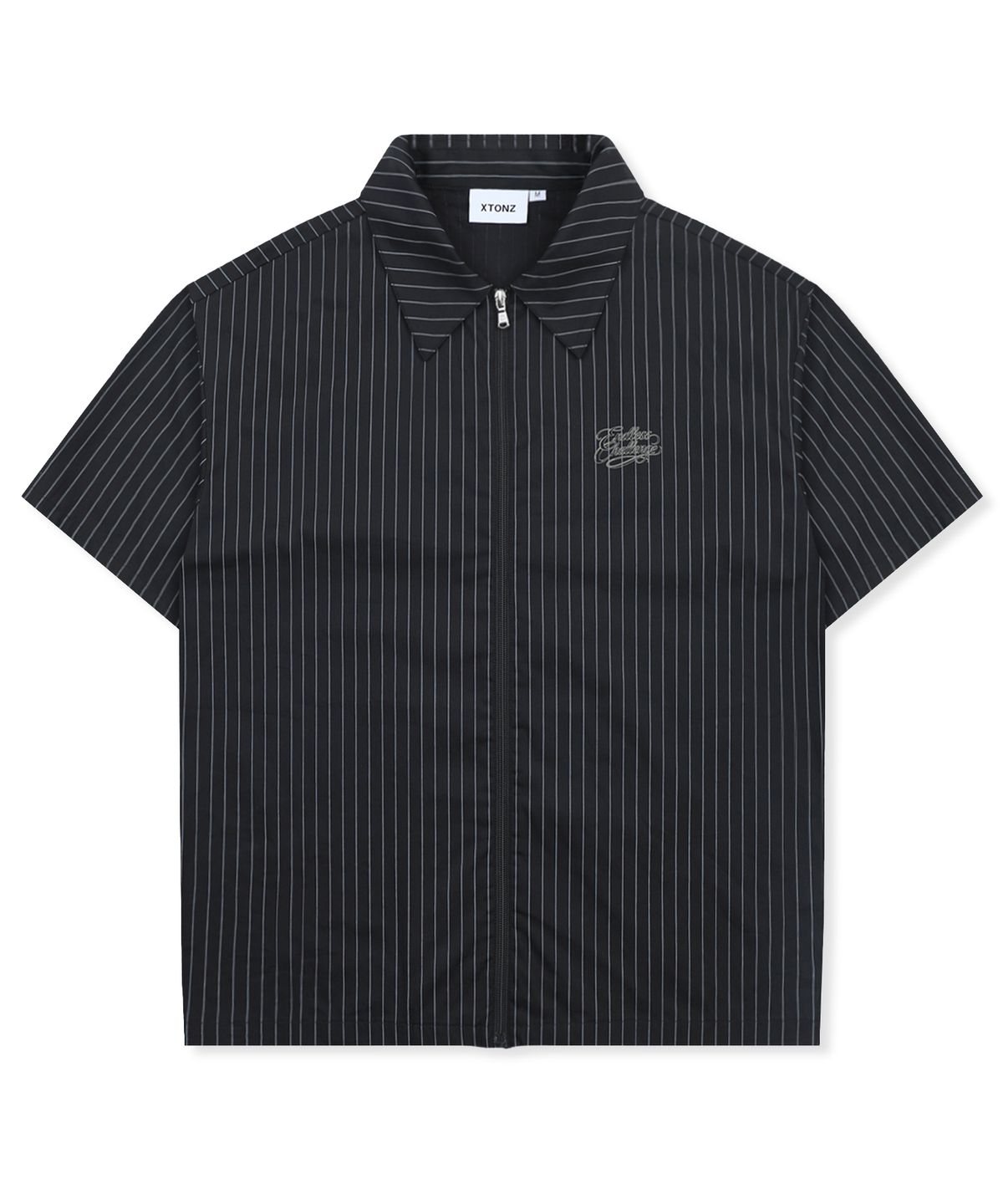 엑스톤즈(XTONZ) XTS043 핀 스트라이프 크롭 셔츠 (BLACK)