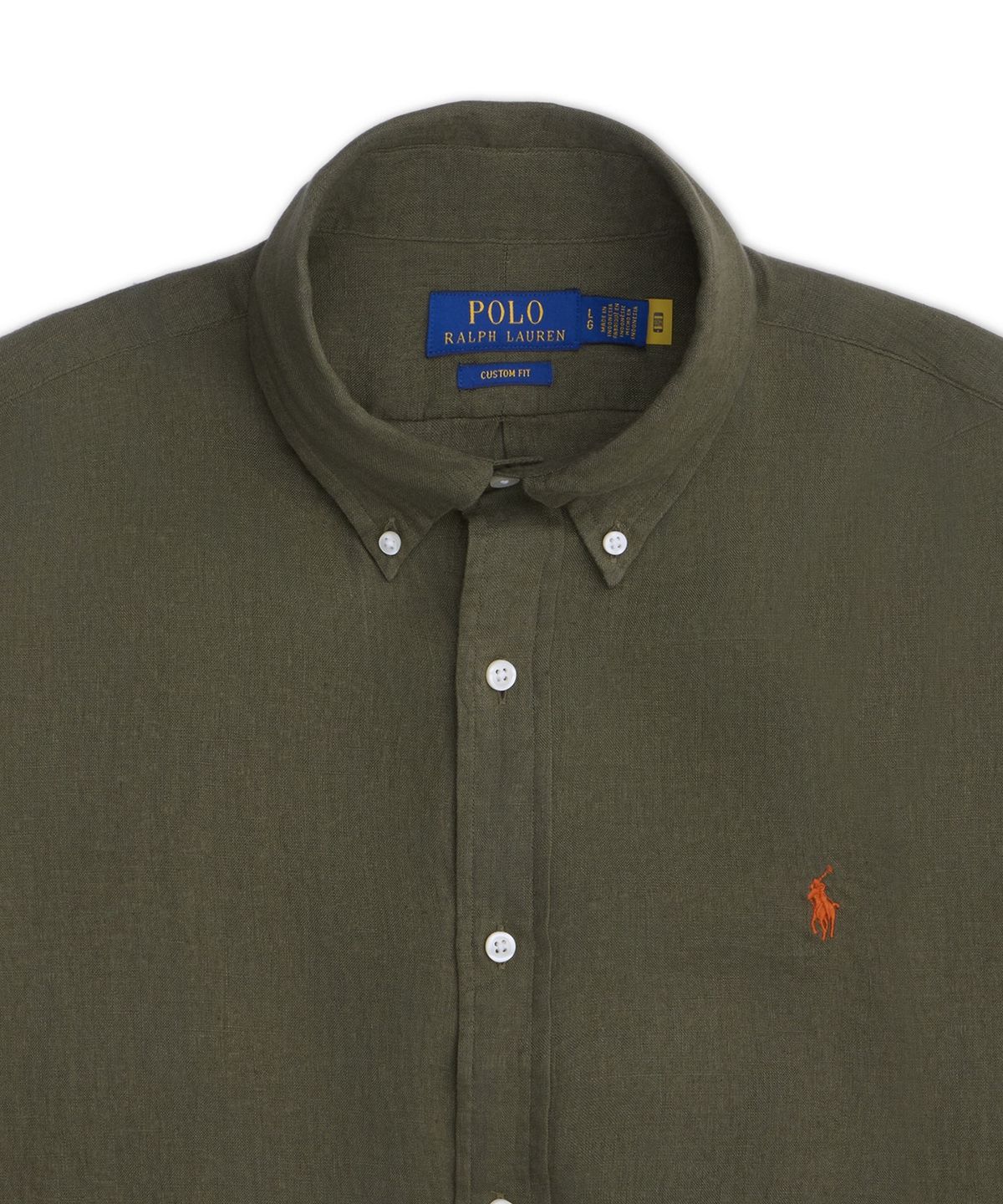 폴로 랄프 로렌(POLO RALPH LAUREN) 커스텀핏 리넨 셔츠-다크 그린