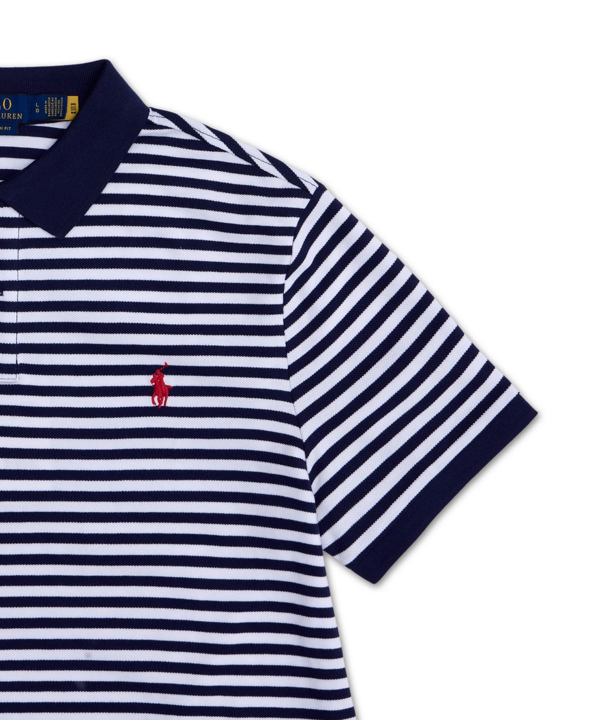 폴로 랄프 로렌(POLO RALPH LAUREN) 커스텀 슬림핏 스트라이프 메시 폴로 셔츠-네이비